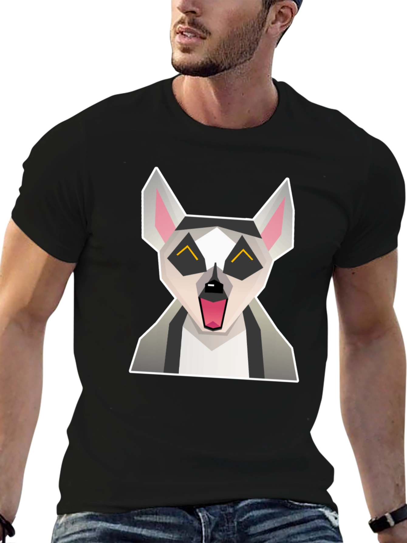Geometric Lemur Graphic Tee - Quirky Black T-Shirt