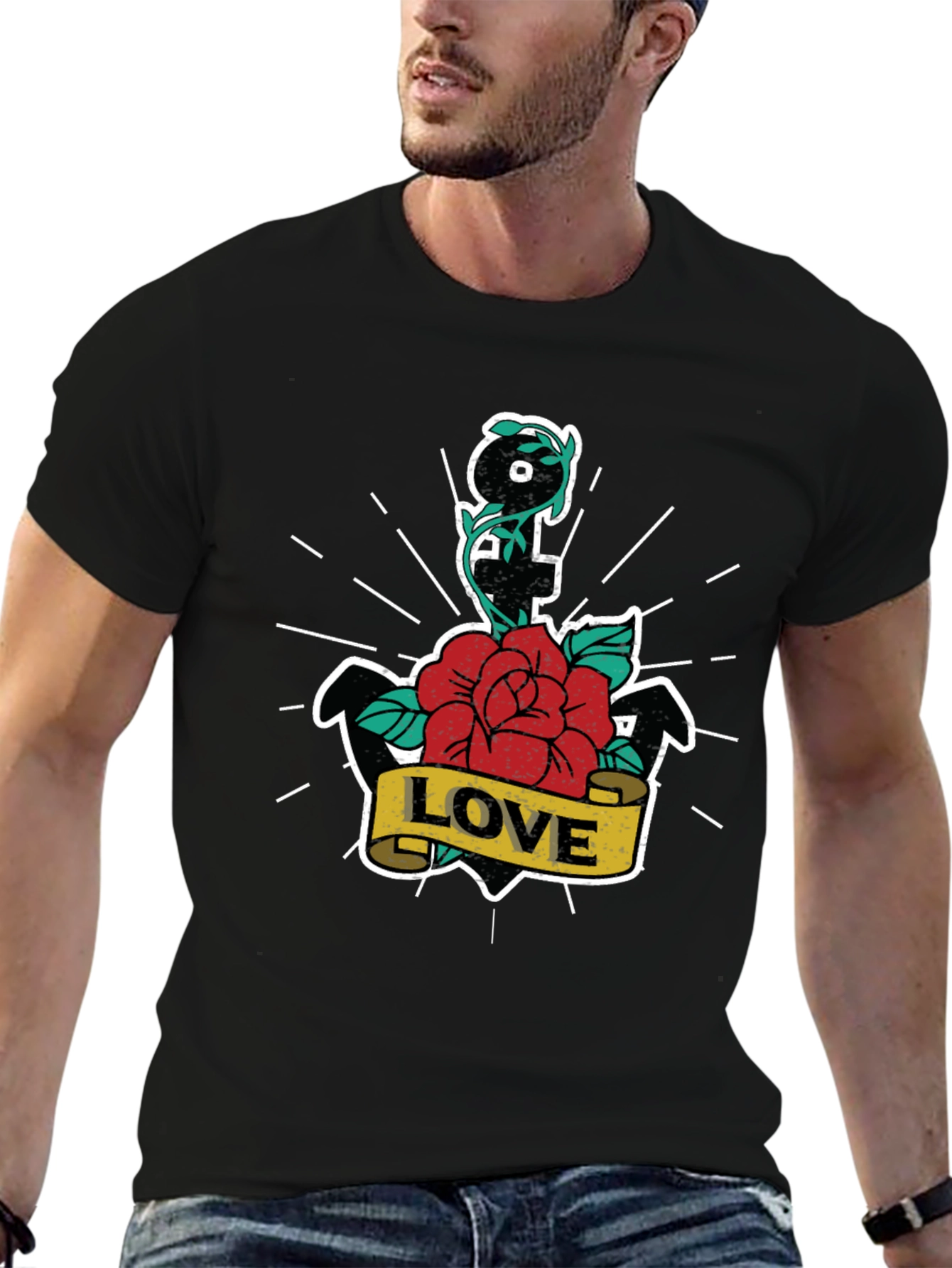 Anchor Rose Love T-Shirt - Classic Tattoo Style