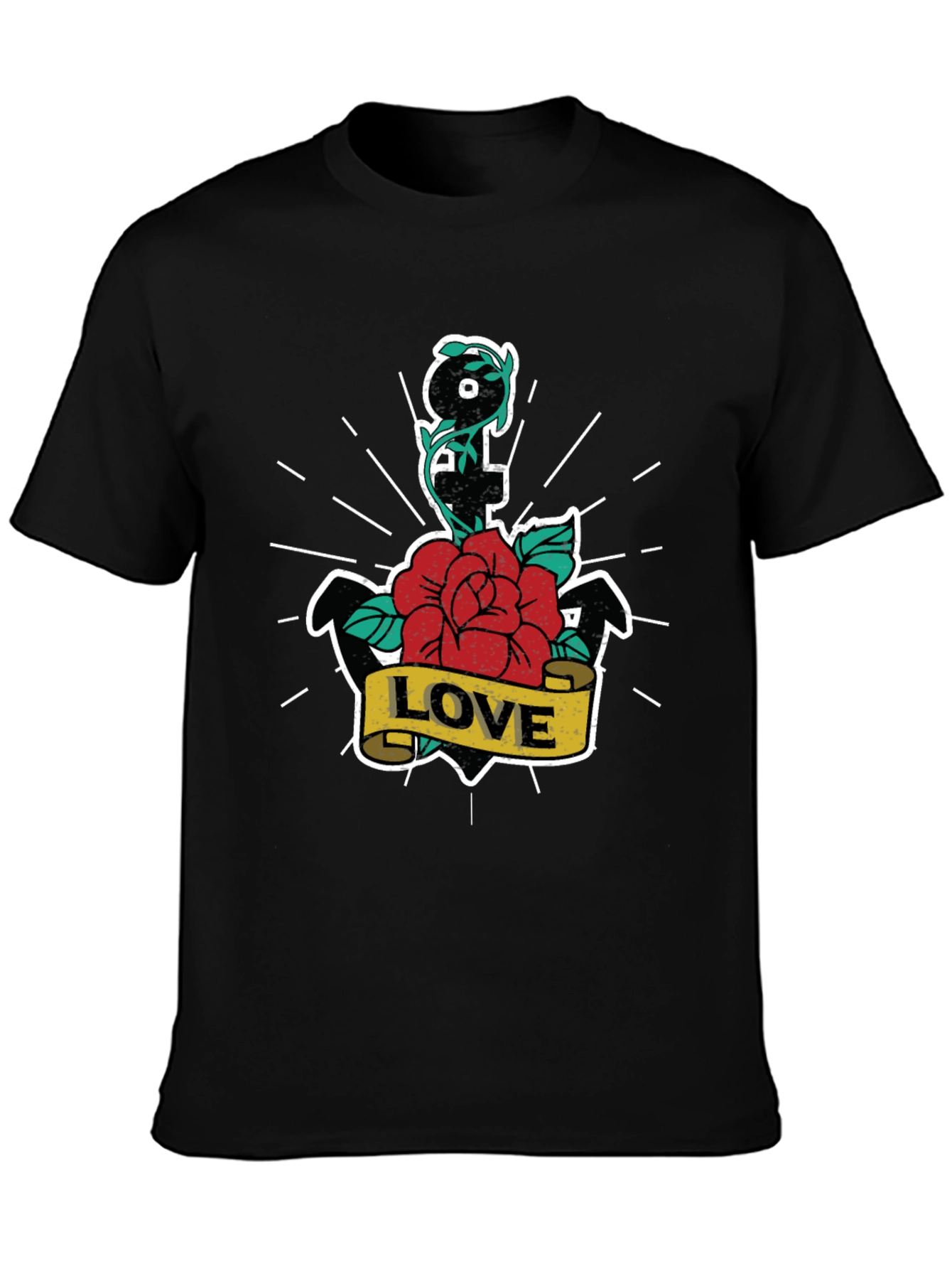 Anchor Rose Love T-Shirt - Classic Tattoo Style