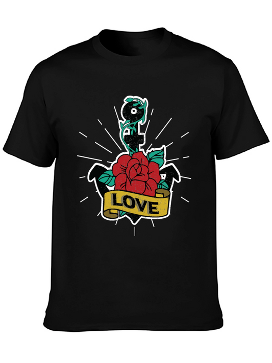 Anchor Rose Love T-Shirt - Classic Tattoo Style