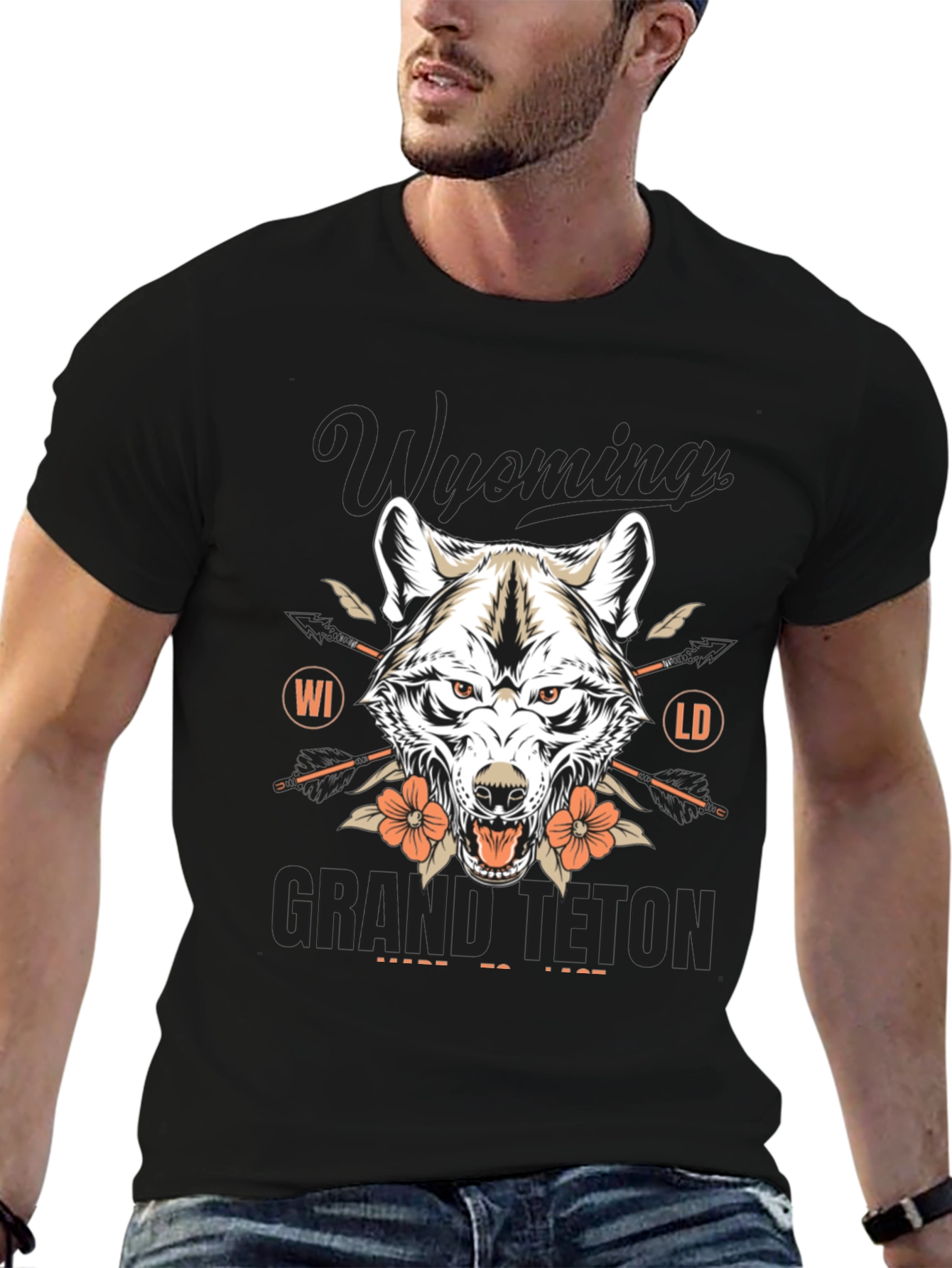 Wyoming Grand Teton Wolf Graphic Tee