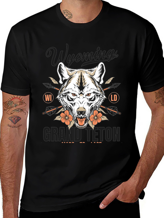 Wyoming Grand Teton Wolf Graphic Tee