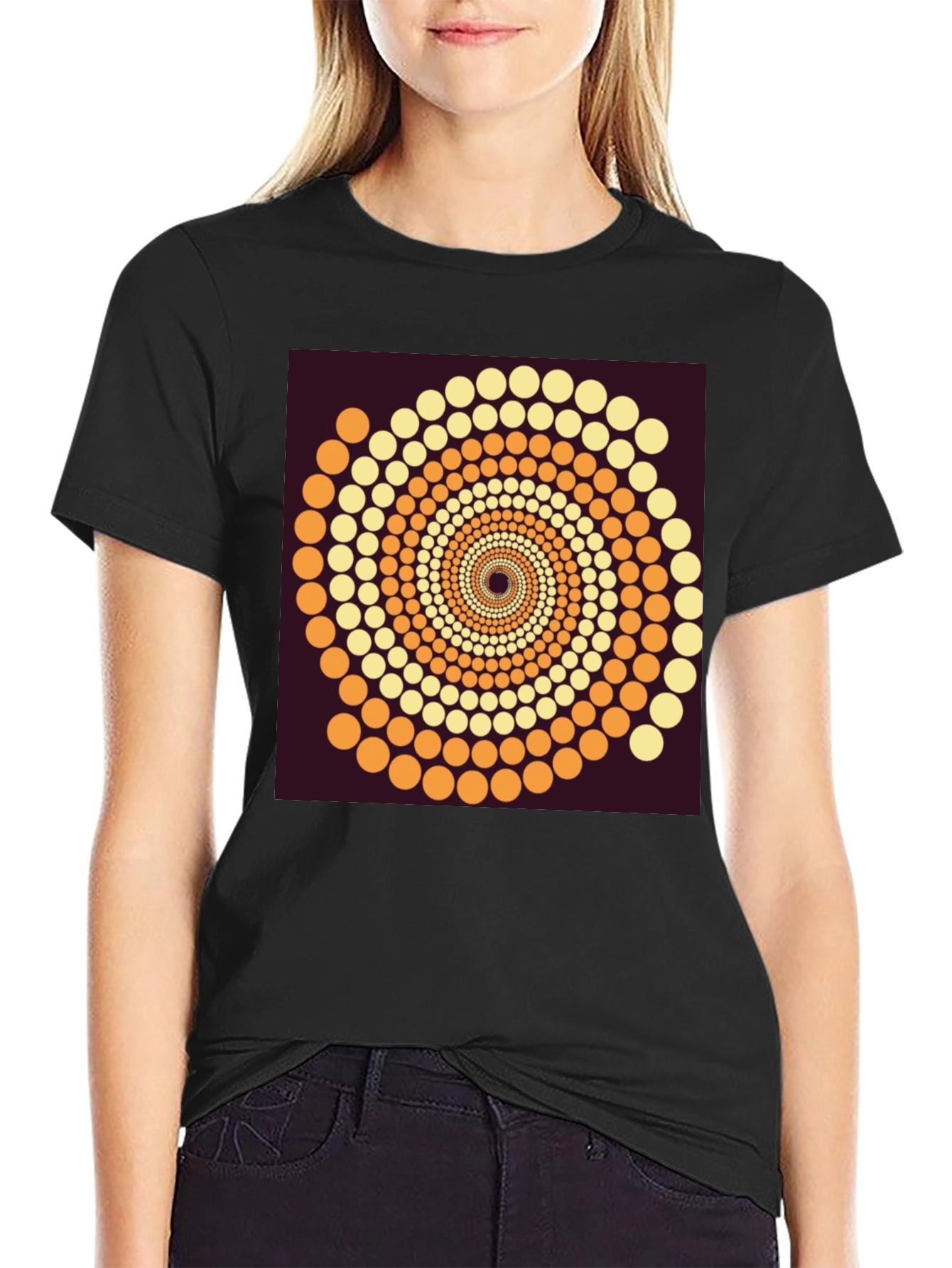 Abstract Dot Swirl Graphic Black T-Shirt