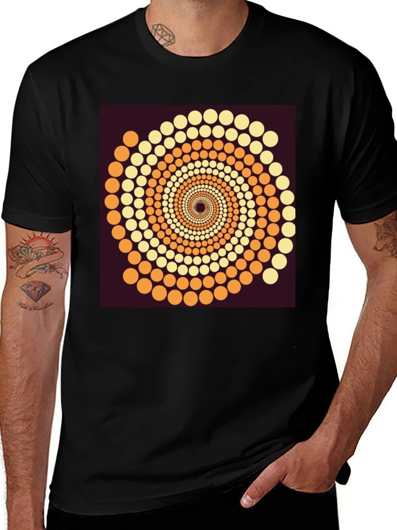 Abstract Dot Swirl Graphic Black T-Shirt