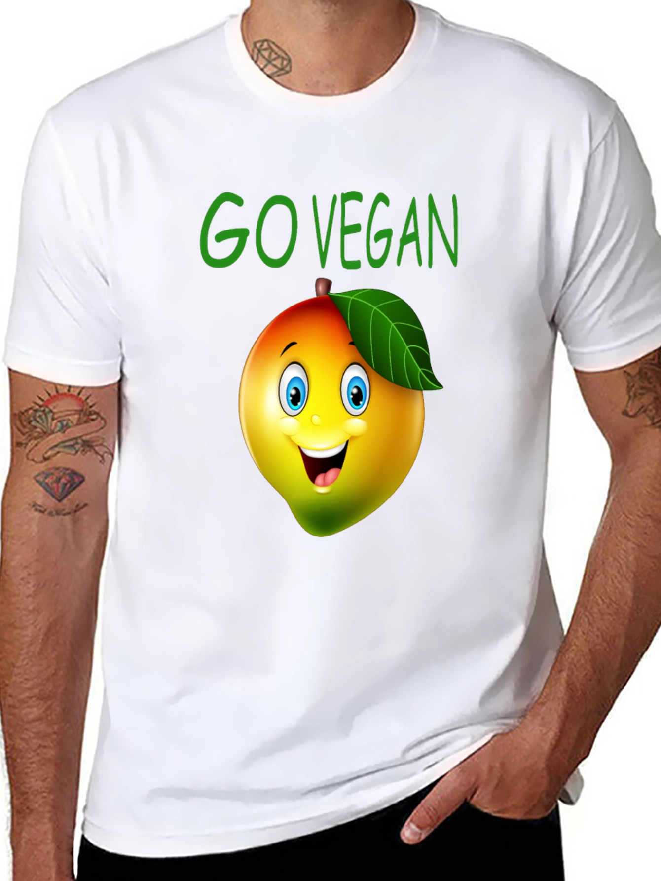 Go Vegan Mango Cartoon Graphic T-Shirt