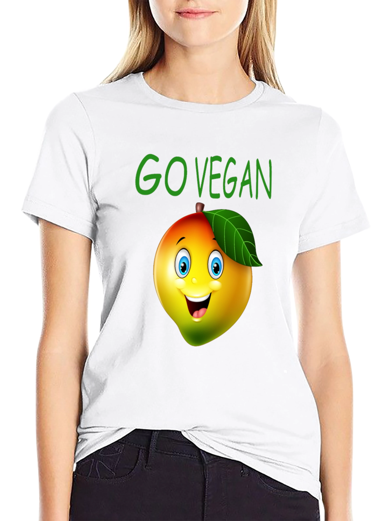 Go Vegan Mango Cartoon Graphic T-Shirt