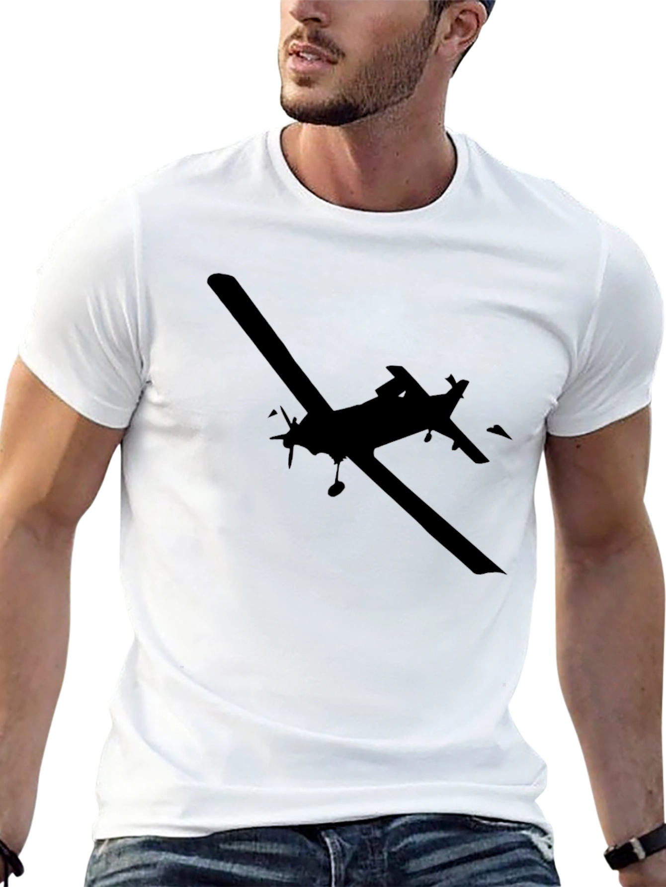 Airplane Silhouette Graphic T-Shirt - Black