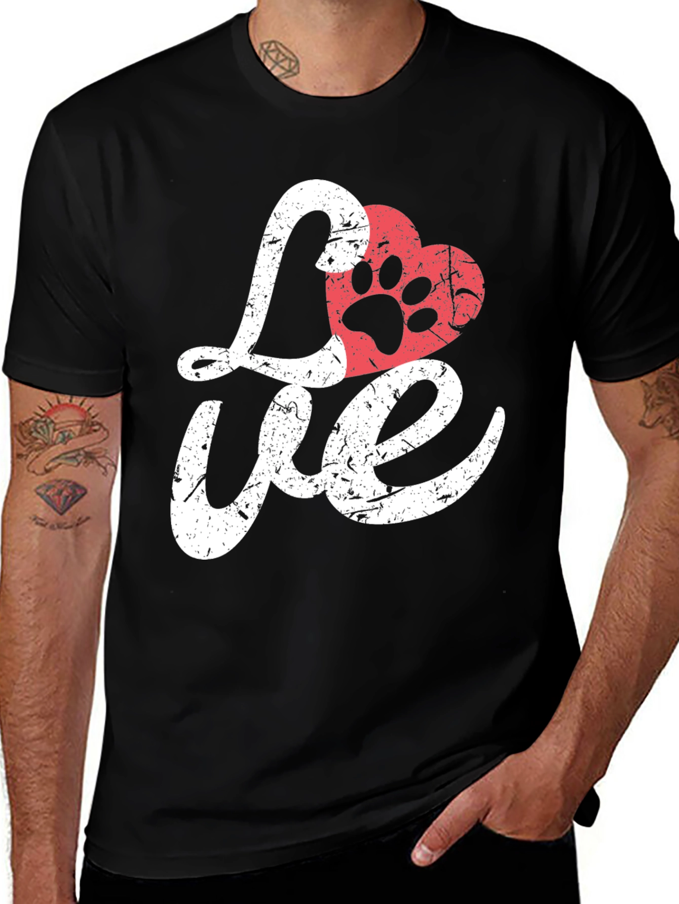 Love Paw Print Heart T-Shirt - Black