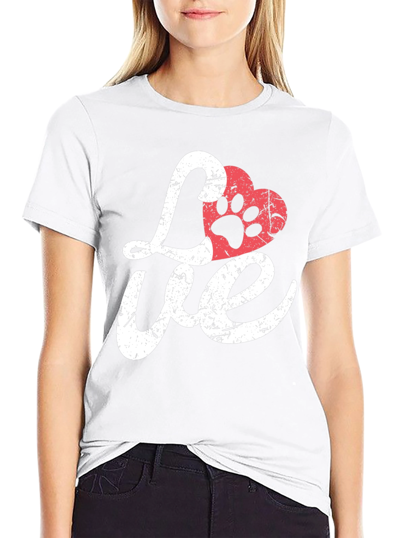 Love Paw Print Heart T-Shirt - Black