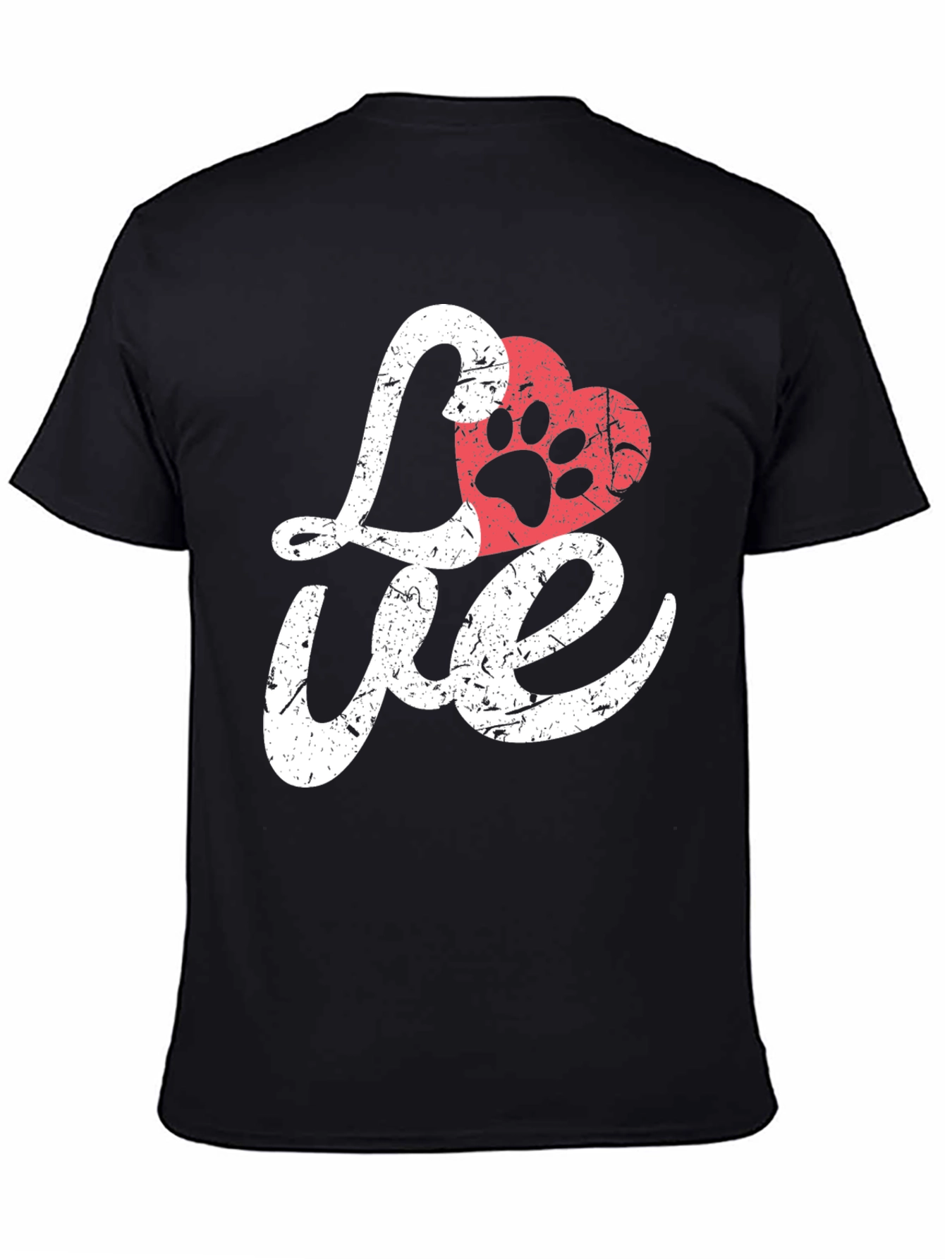Love Paw Print Heart T-Shirt - Black