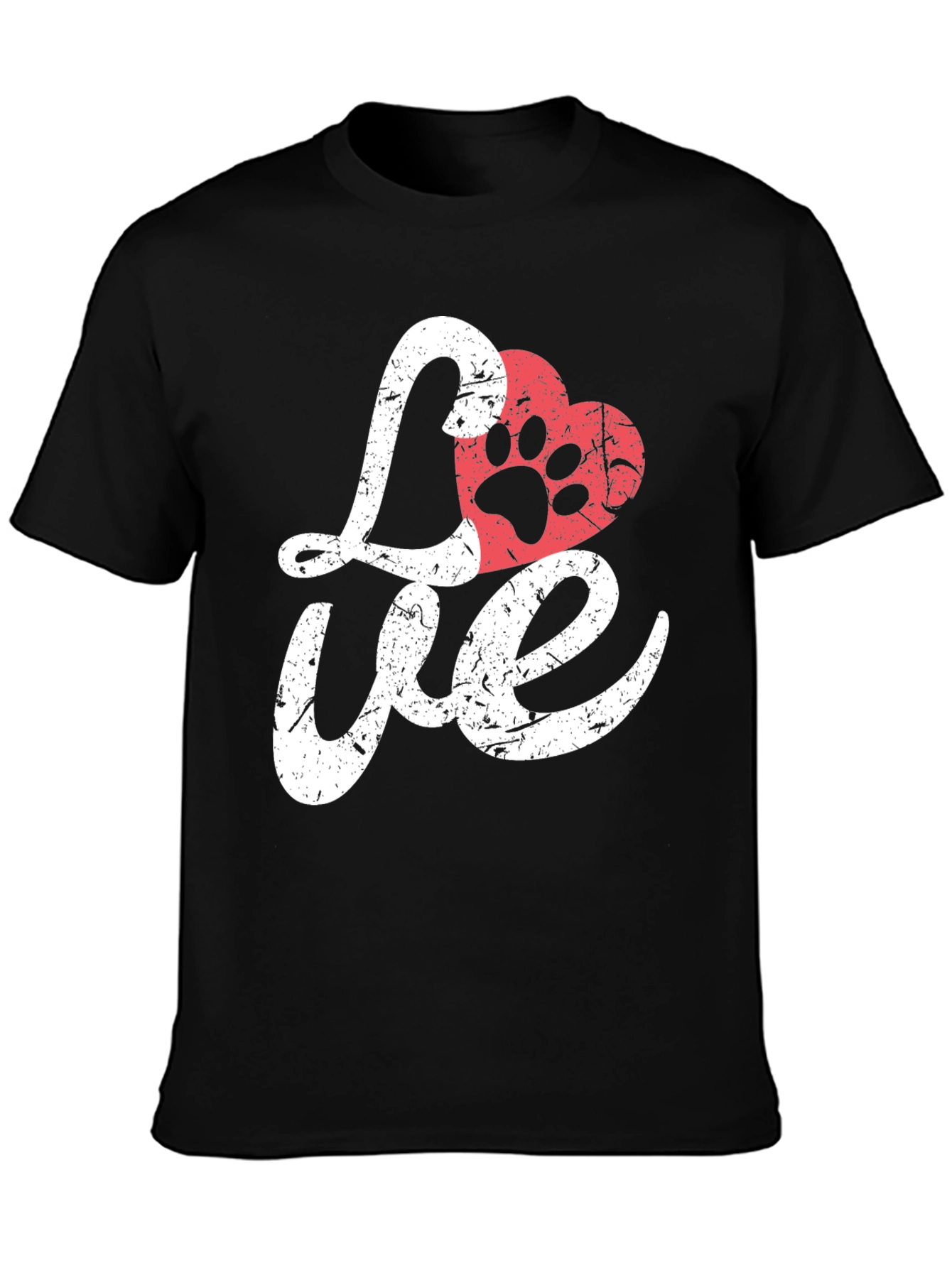 Love Paw Print Heart T-Shirt - Black