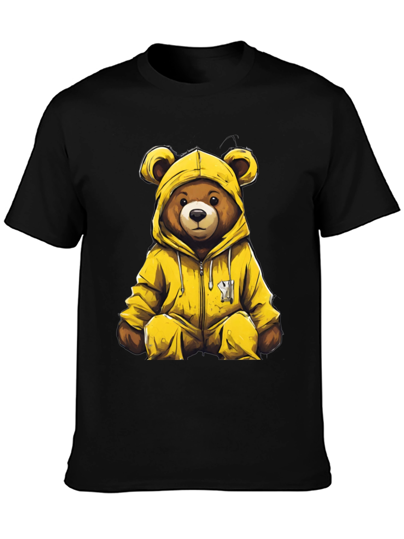 Bear in Yellow Hoodie Graphic T-Shirt