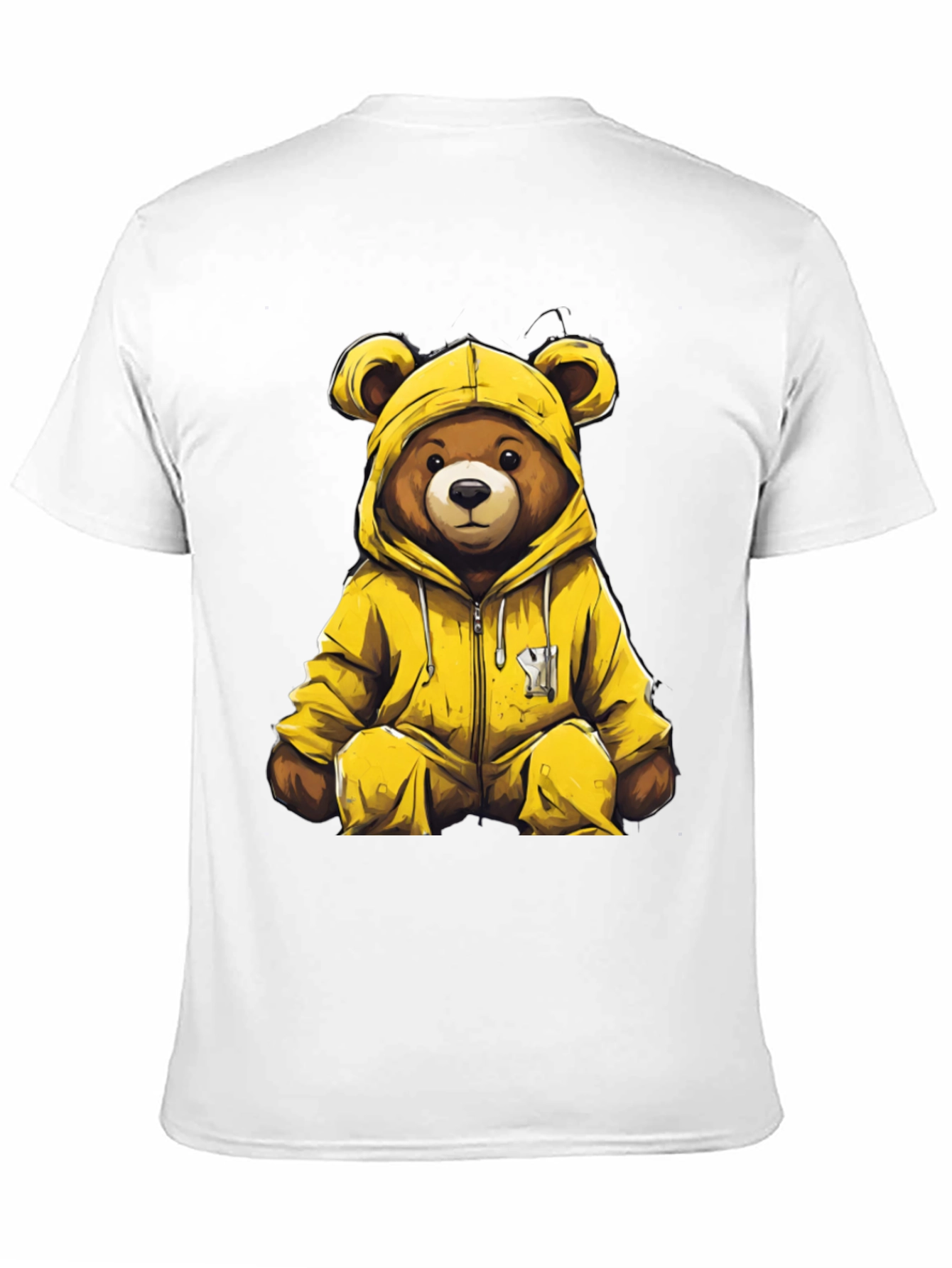 Bear in Yellow Hoodie Graphic T-Shirt