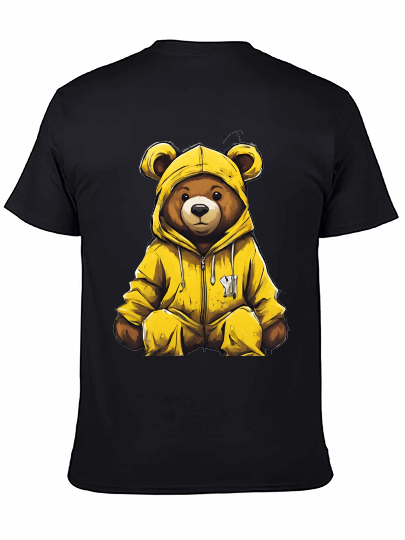 Bear in Yellow Hoodie Graphic T-Shirt