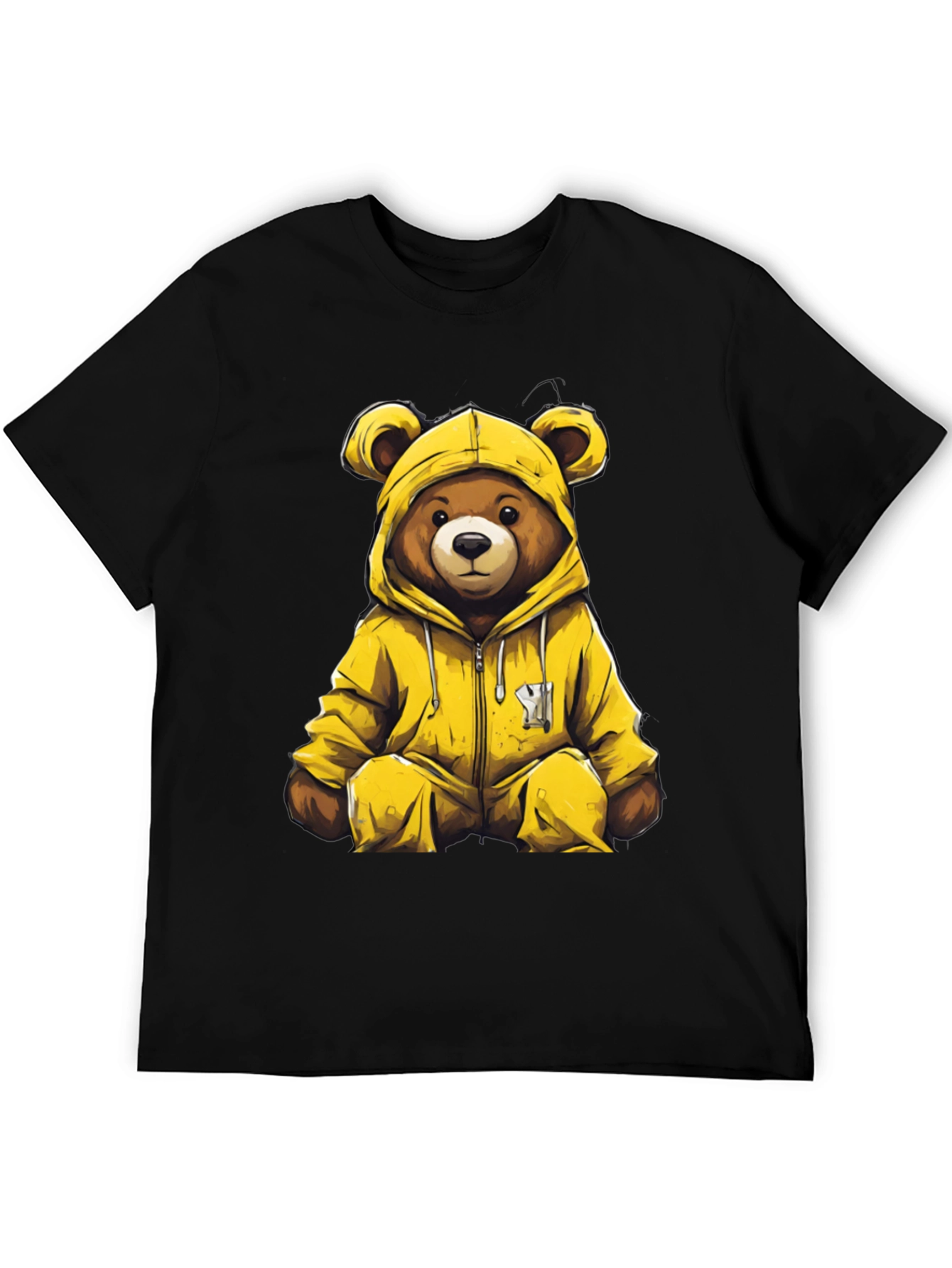 Bear in Yellow Hoodie Graphic T-Shirt