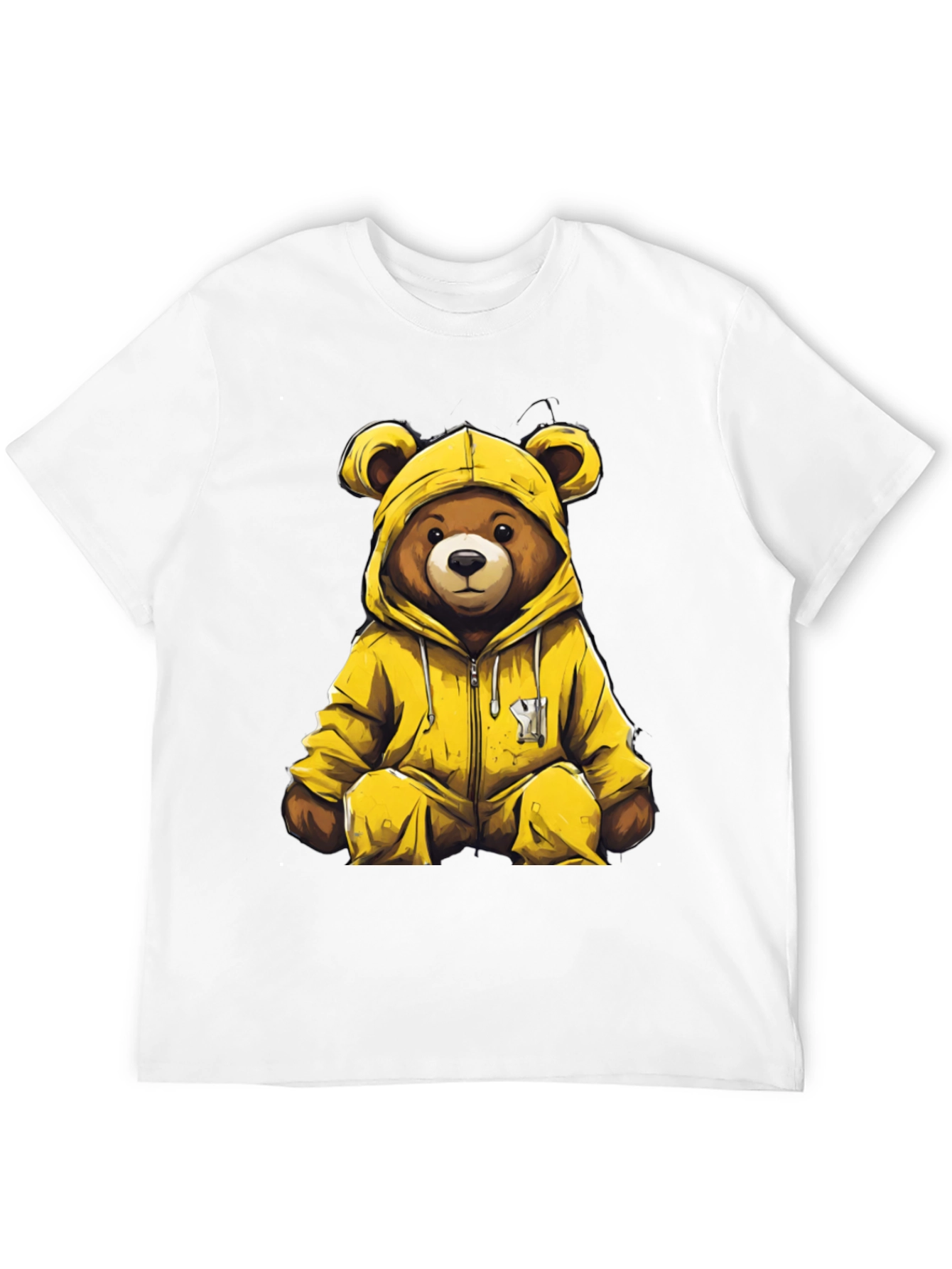 Bear in Yellow Hoodie Graphic T-Shirt