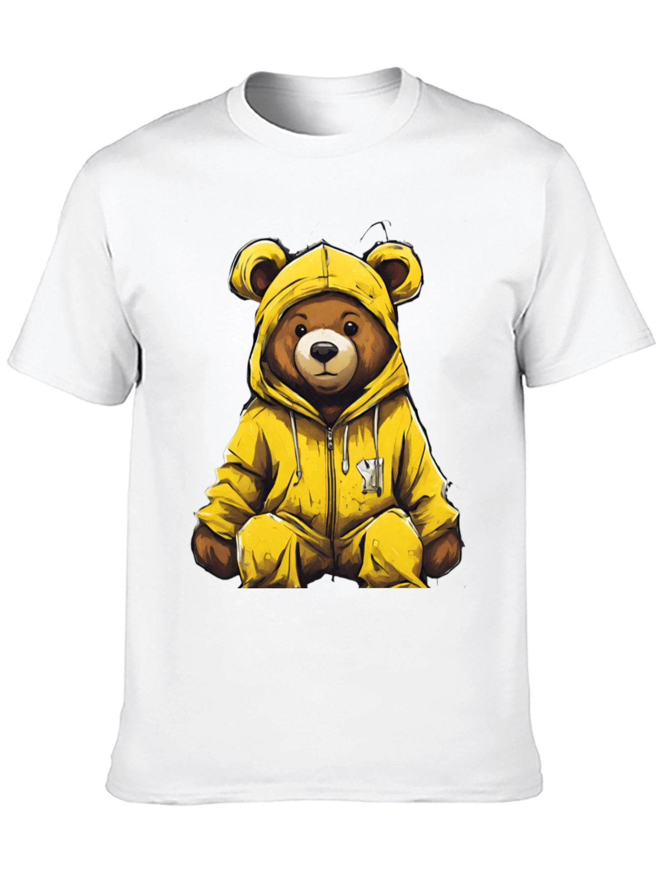 Bear in Yellow Hoodie Graphic T-Shirt