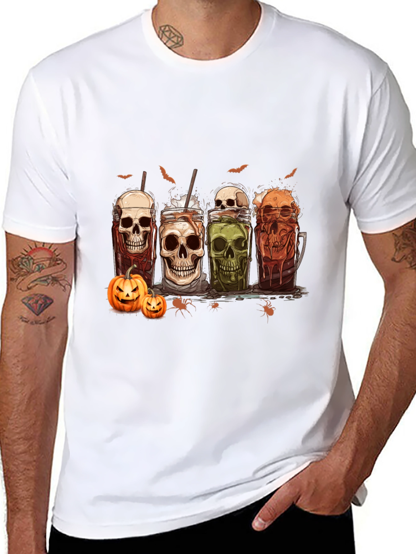 Skull Drinks Halloween Graphic T-Shirt