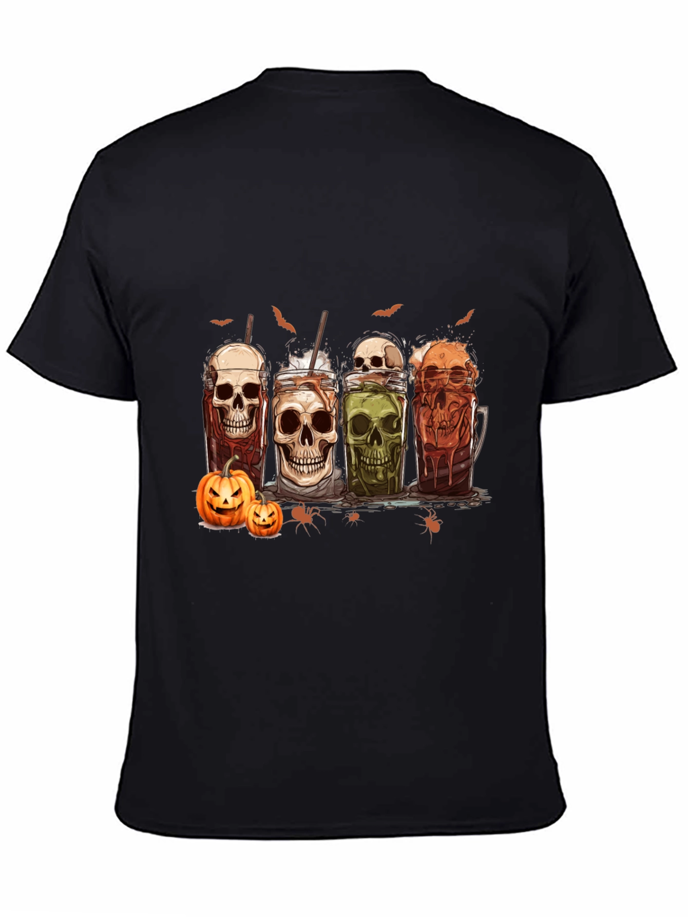 Skull Drinks Halloween Graphic T-Shirt