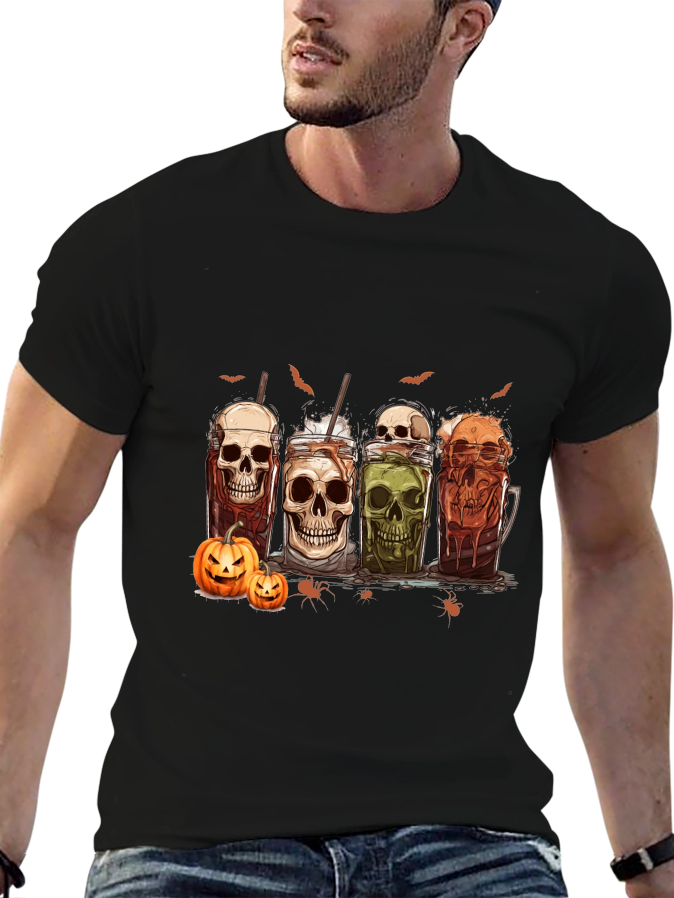 Skull Drinks Halloween Graphic T-Shirt