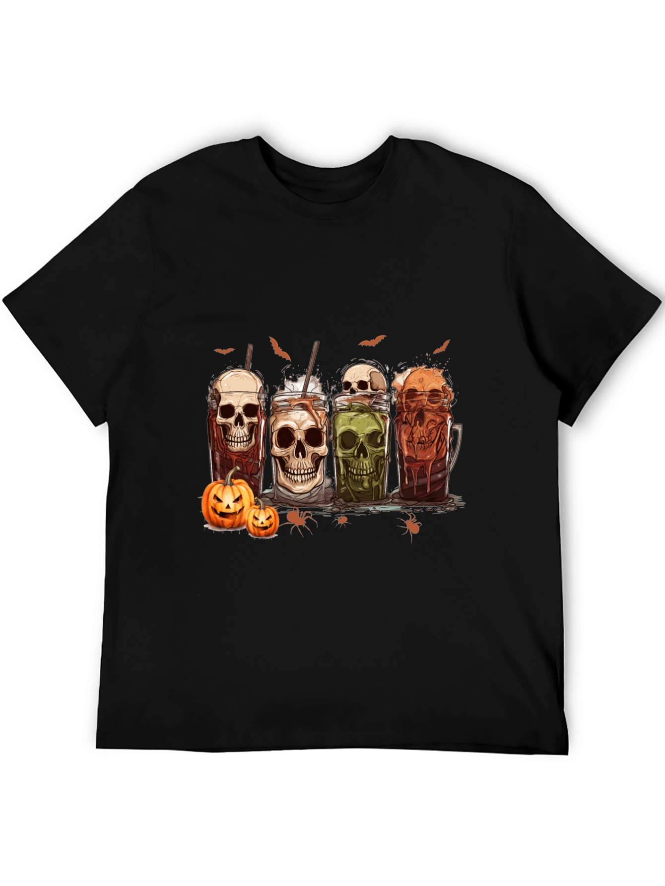 Skull Drinks Halloween Graphic T-Shirt