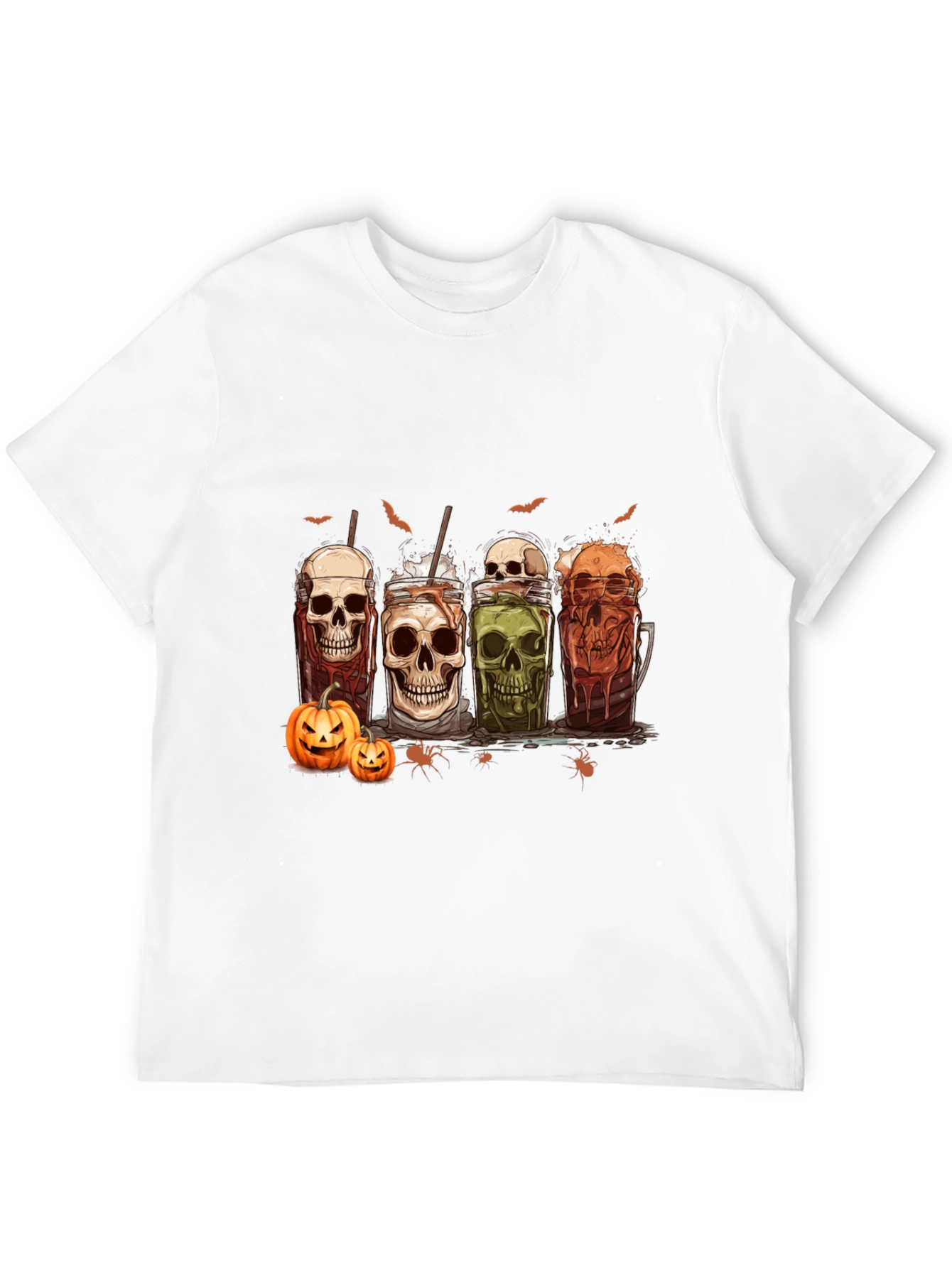 Skull Drinks Halloween Graphic T-Shirt