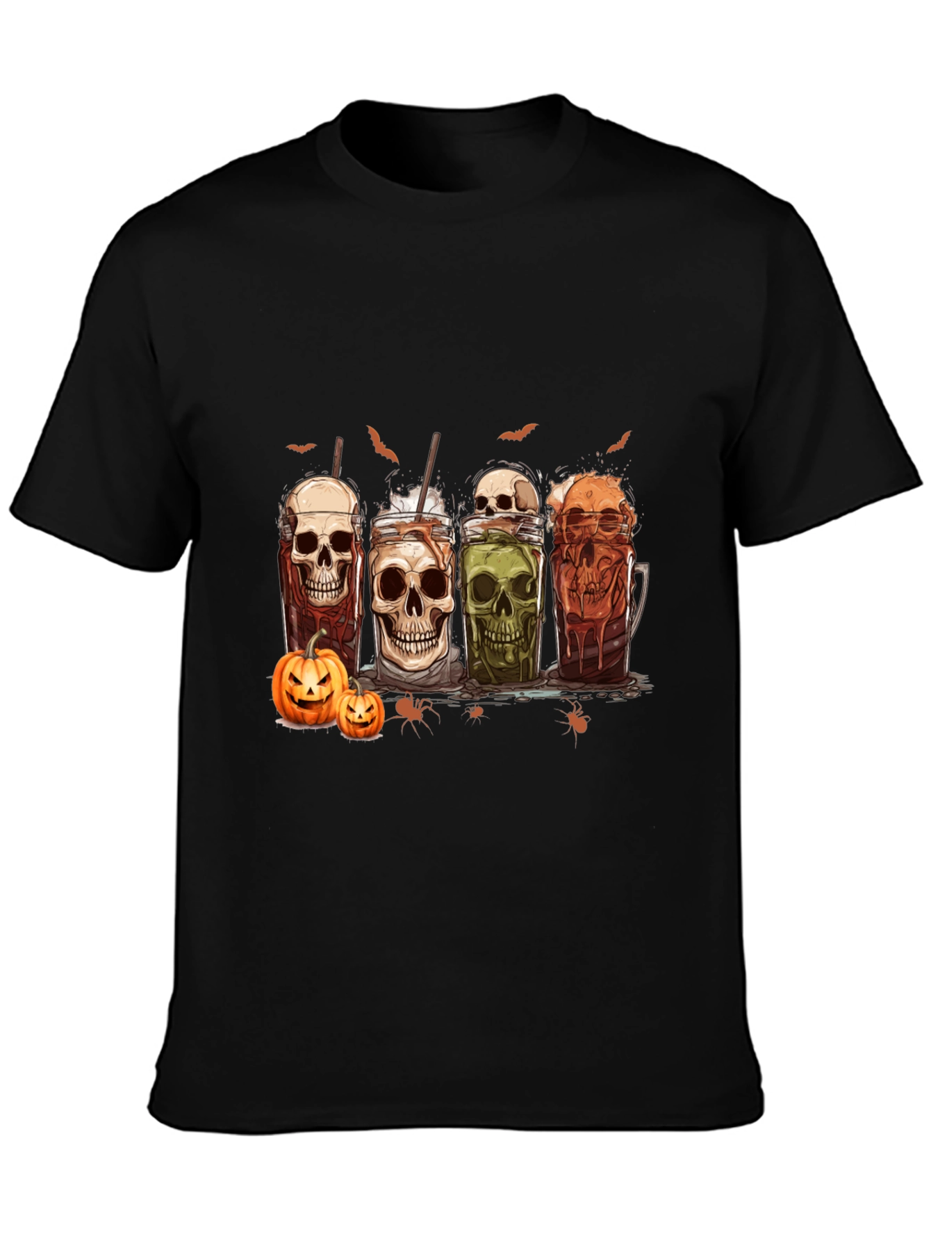 Skull Drinks Halloween Graphic T-Shirt