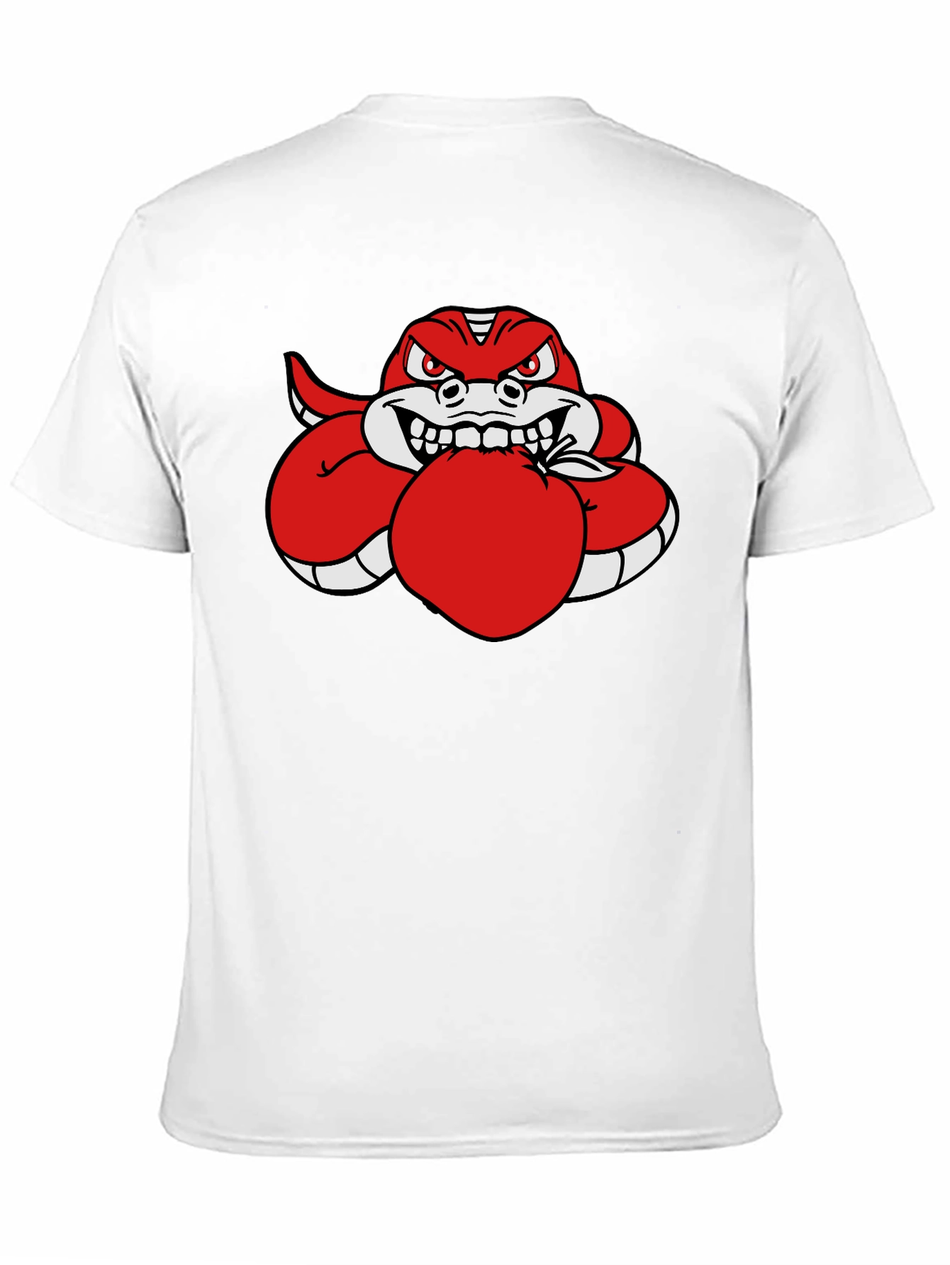 Red Snake Eating Apple Black T-Shirt