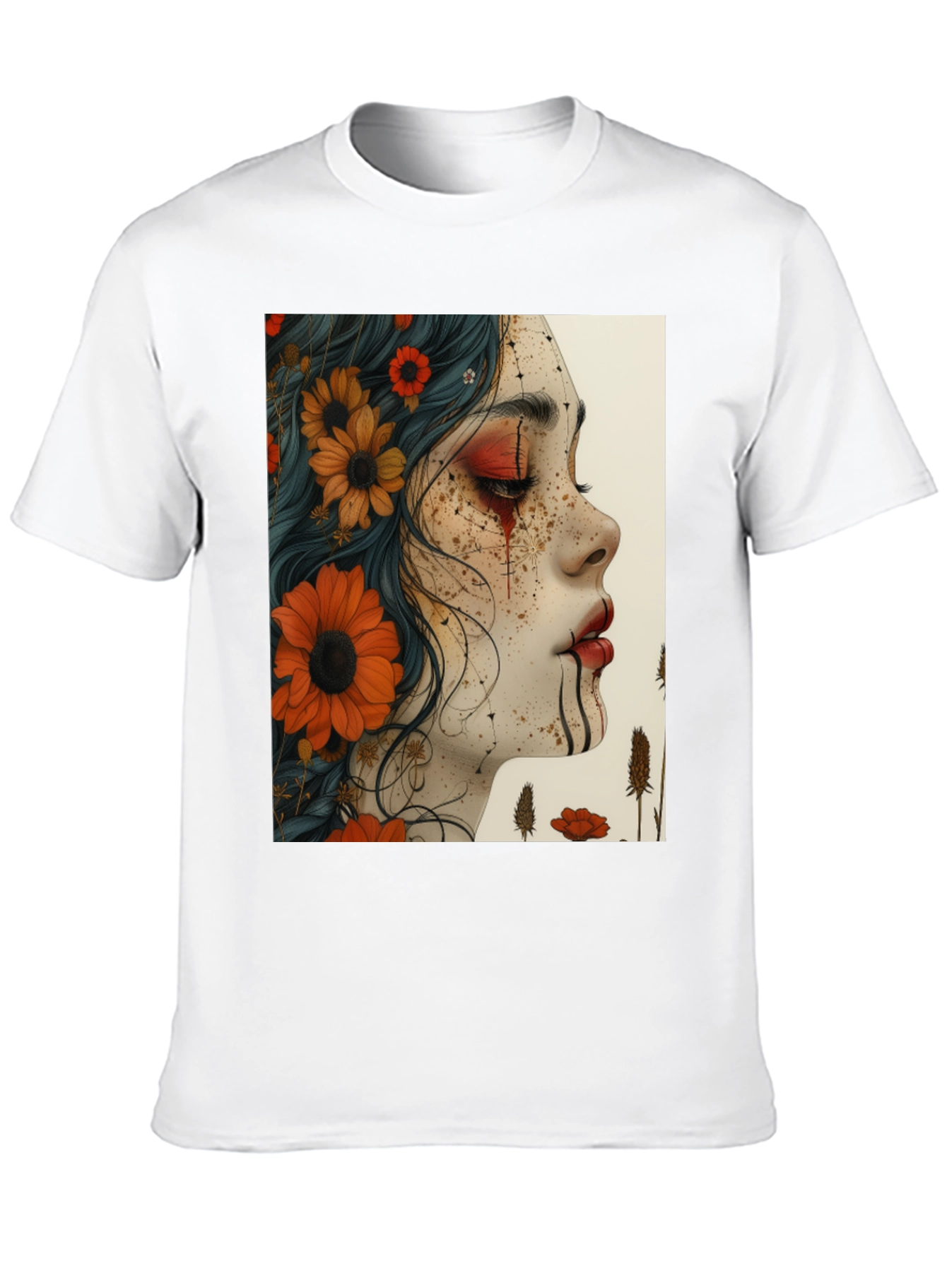 Floral Woman Graphic Black T-Shirt