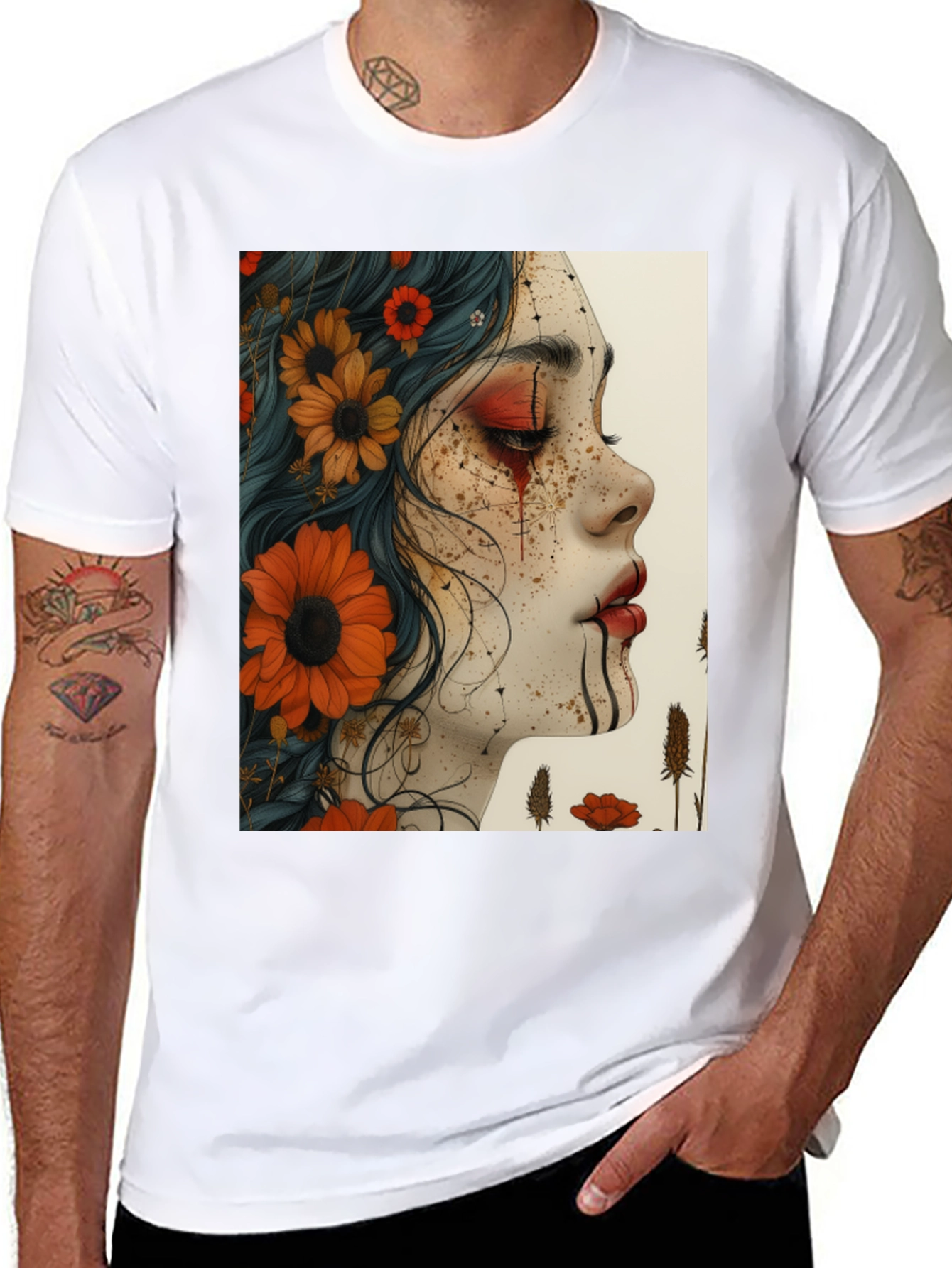 Floral Woman Graphic Black T-Shirt