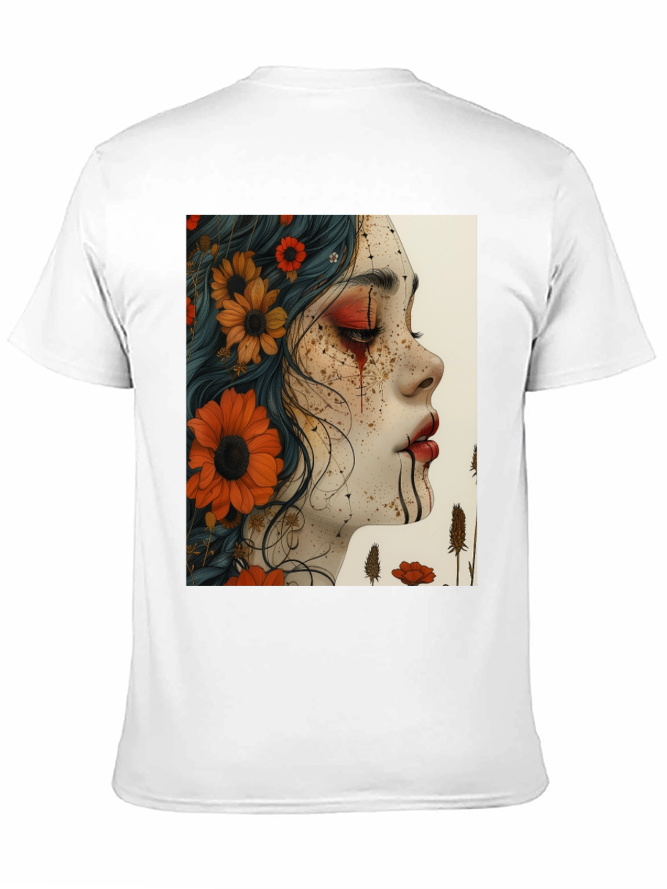 Floral Woman Graphic Black T-Shirt