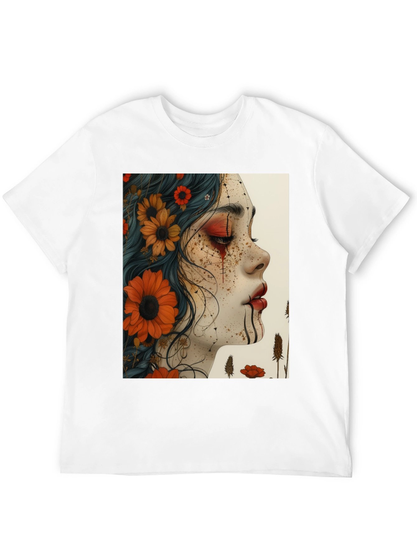Floral Woman Graphic Black T-Shirt