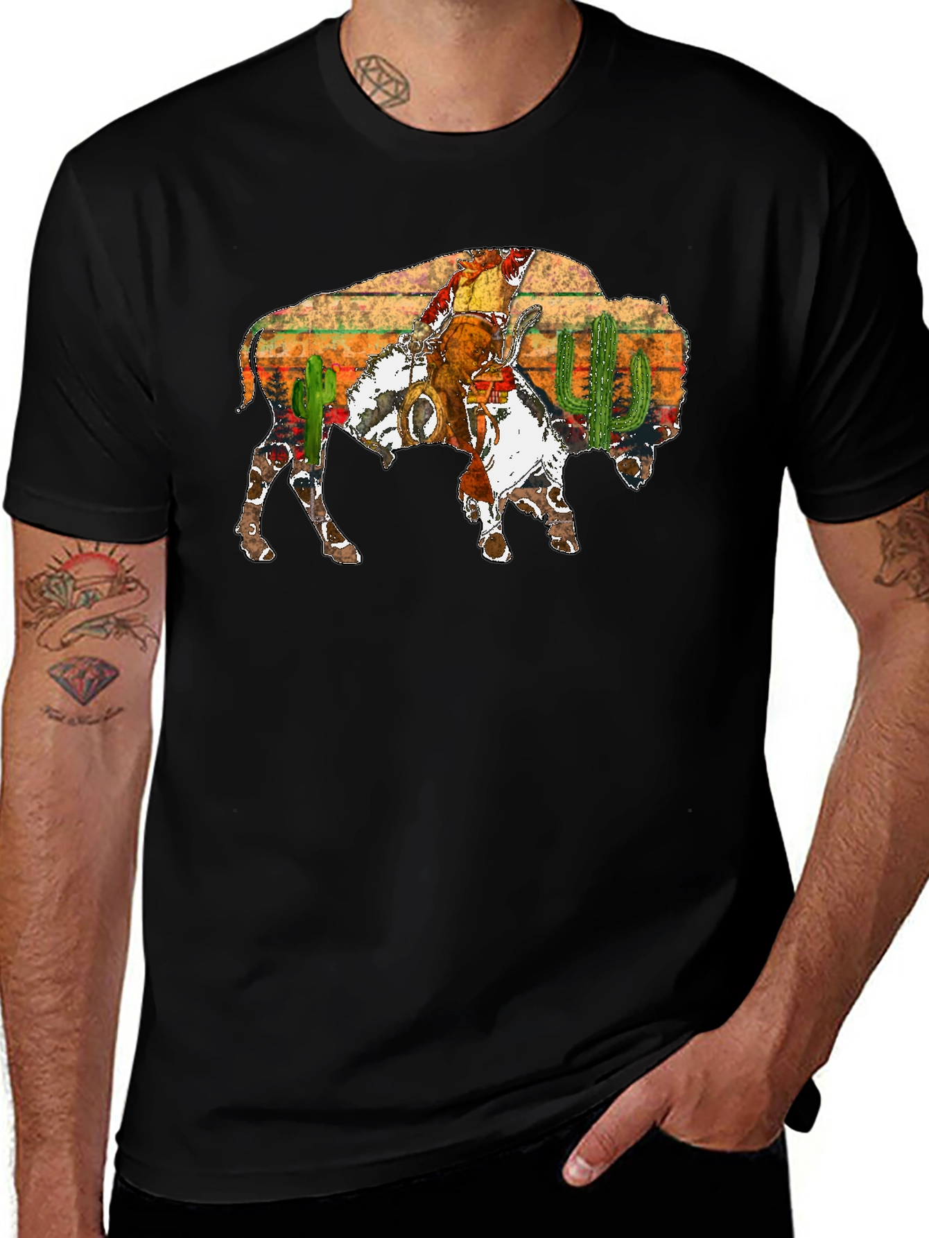 Buffalo Cowboy Graphic Tee - Western Style Shirt