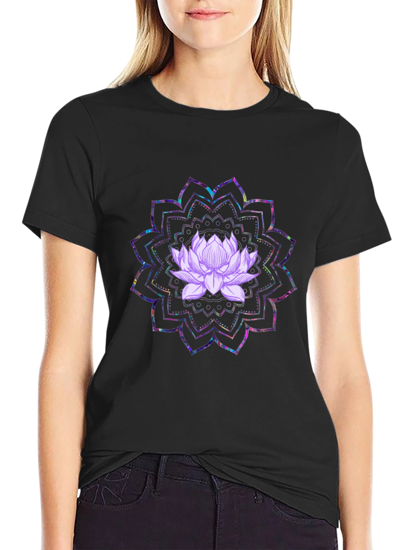 Lotus Mandala Graphic Black T-Shirt