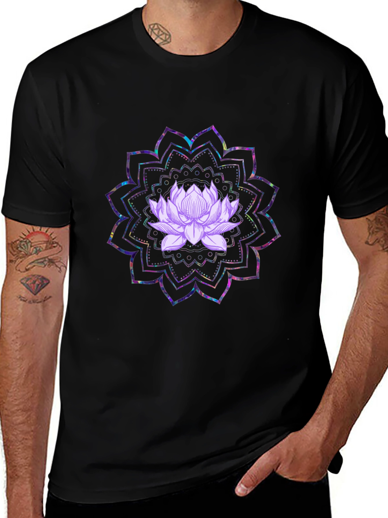 Lotus Mandala Graphic Black T-Shirt
