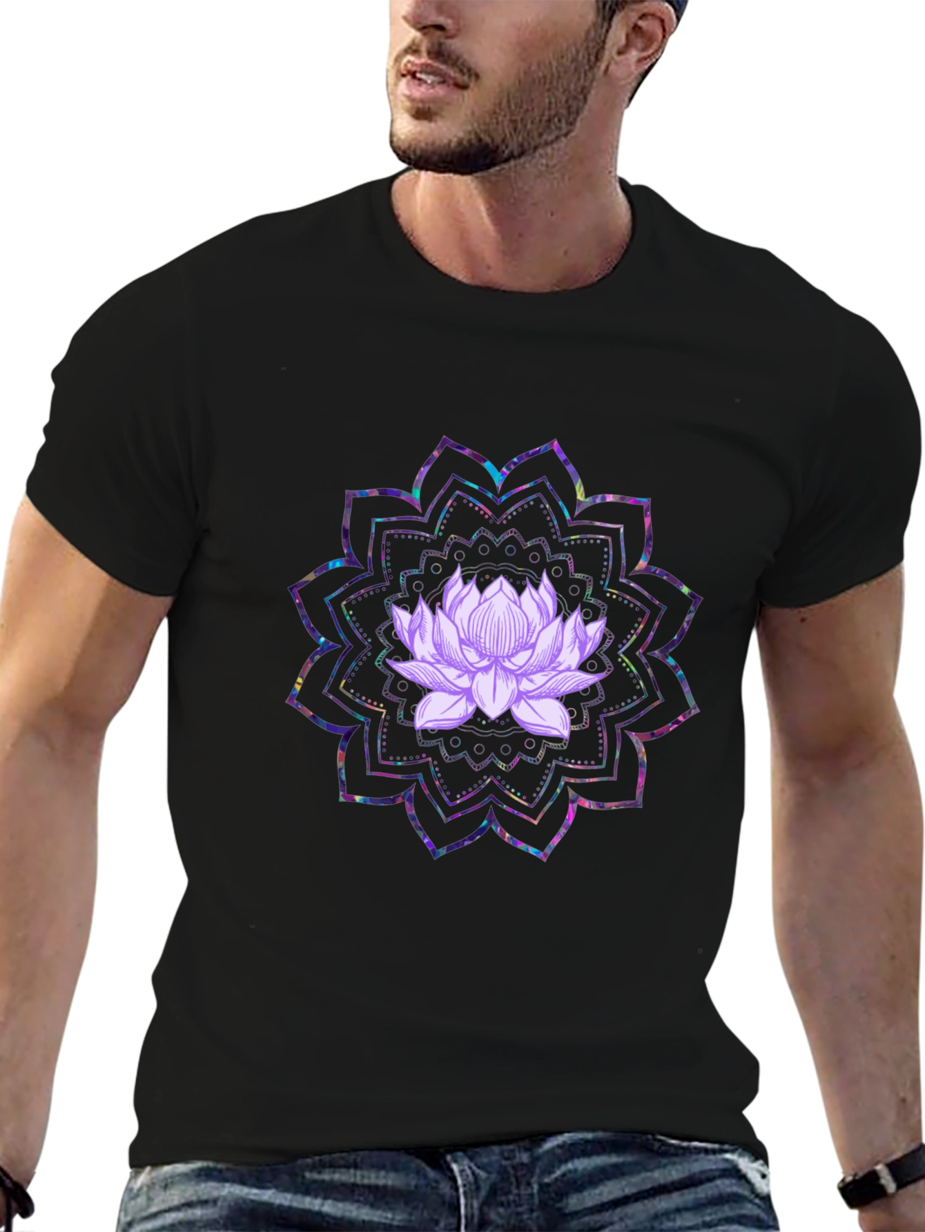 Lotus Mandala Graphic Black T-Shirt