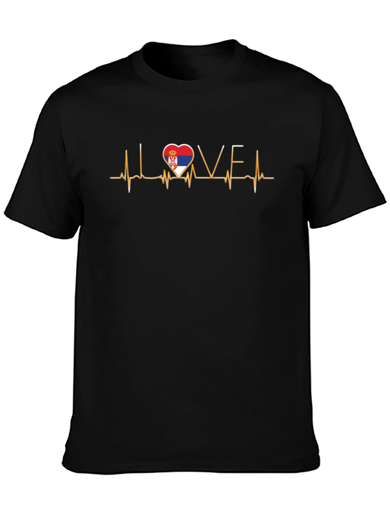 Serbia Flag Heartbeat Love Black T-Shirt