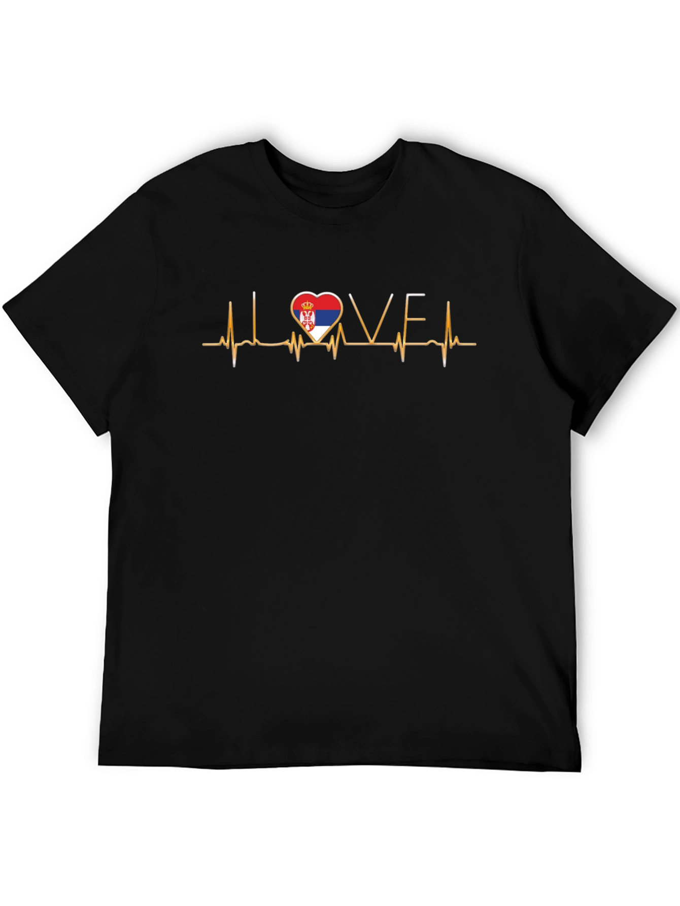 Serbia Flag Heartbeat Love Black T-Shirt
