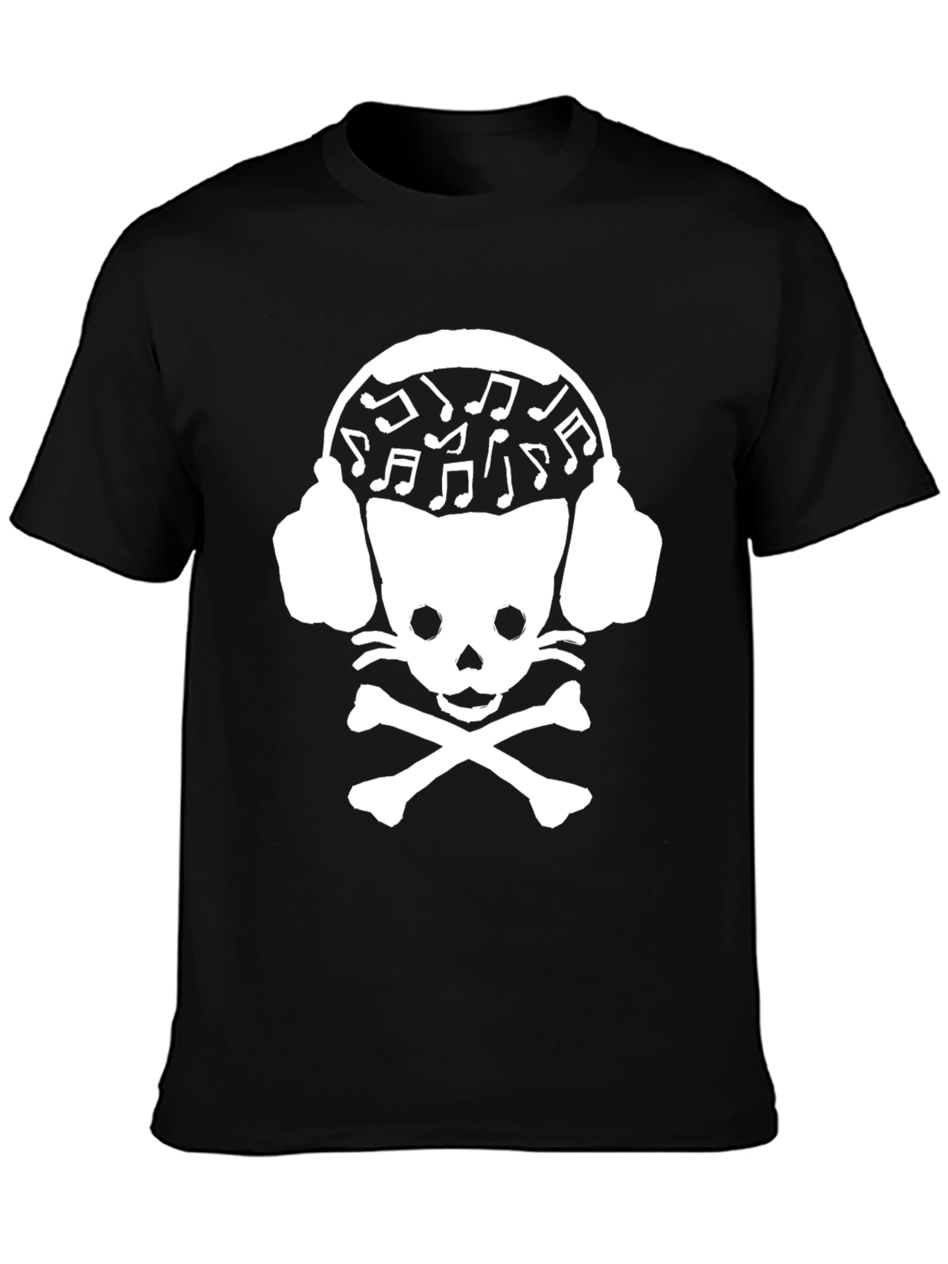Skull Cat DJ Graphic Tee - Black Cotton T-Shirt
