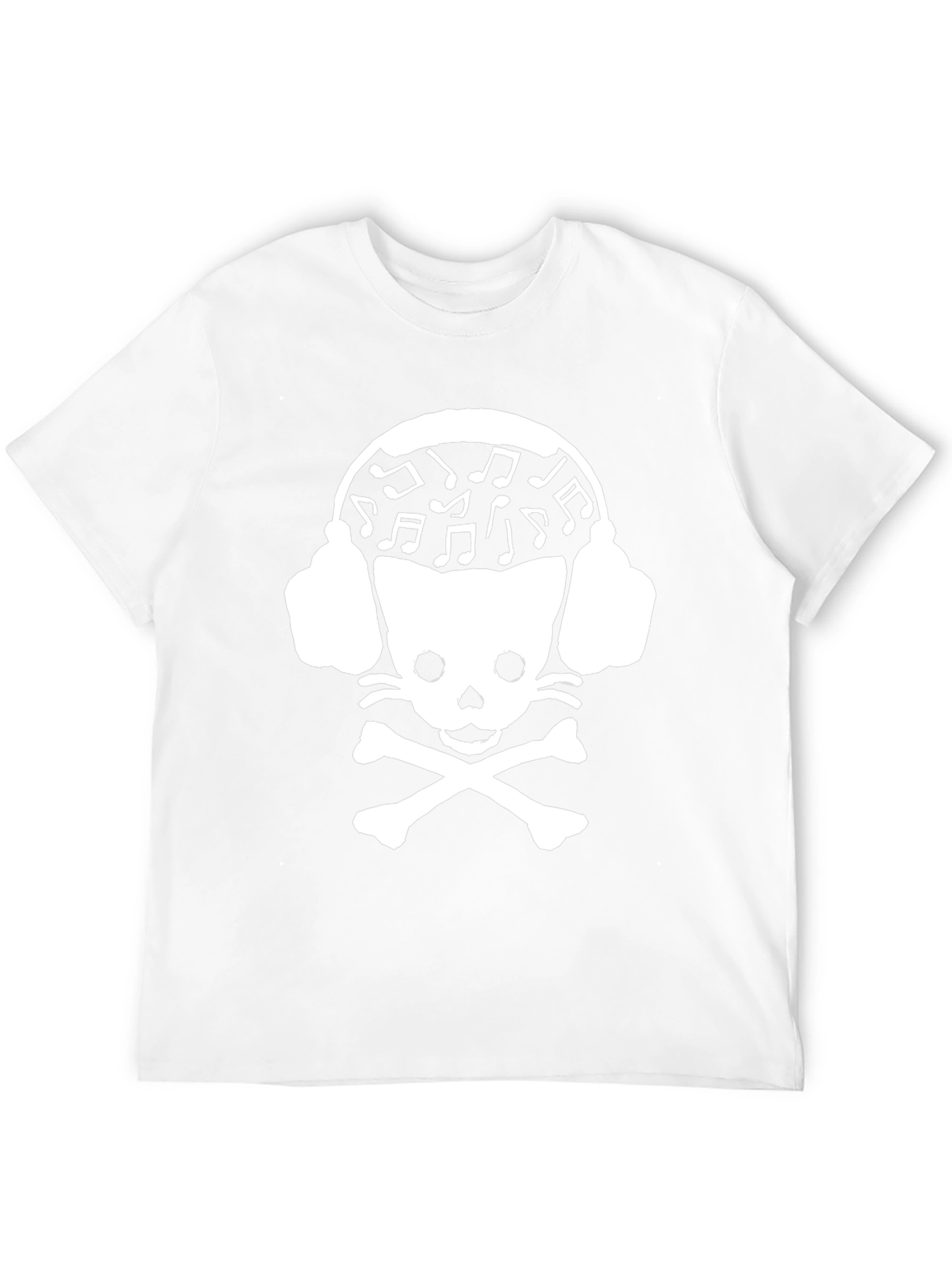 Skull Cat DJ Graphic Tee - Black Cotton T-Shirt
