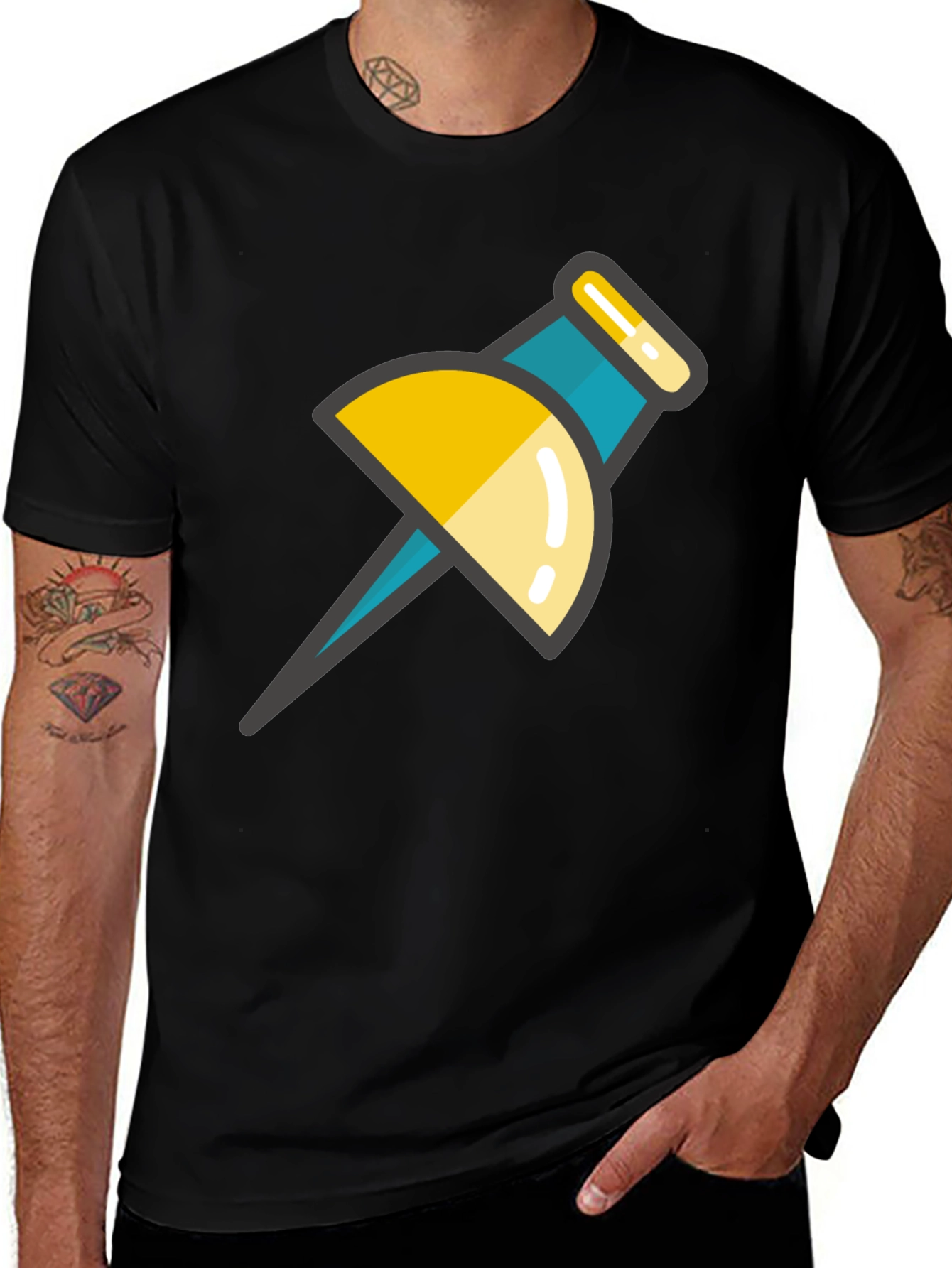 Pin Graphic Black T-Shirt - Unique Design