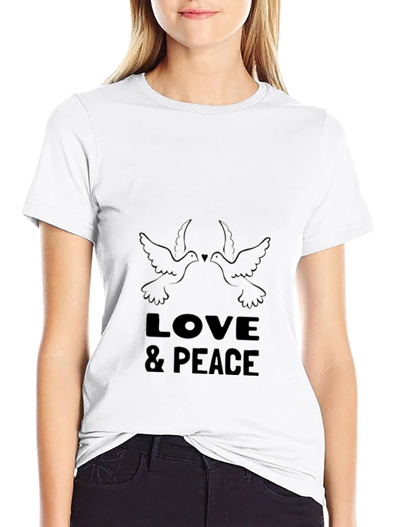 Love & Peace Dove Graphic Black T-Shirt