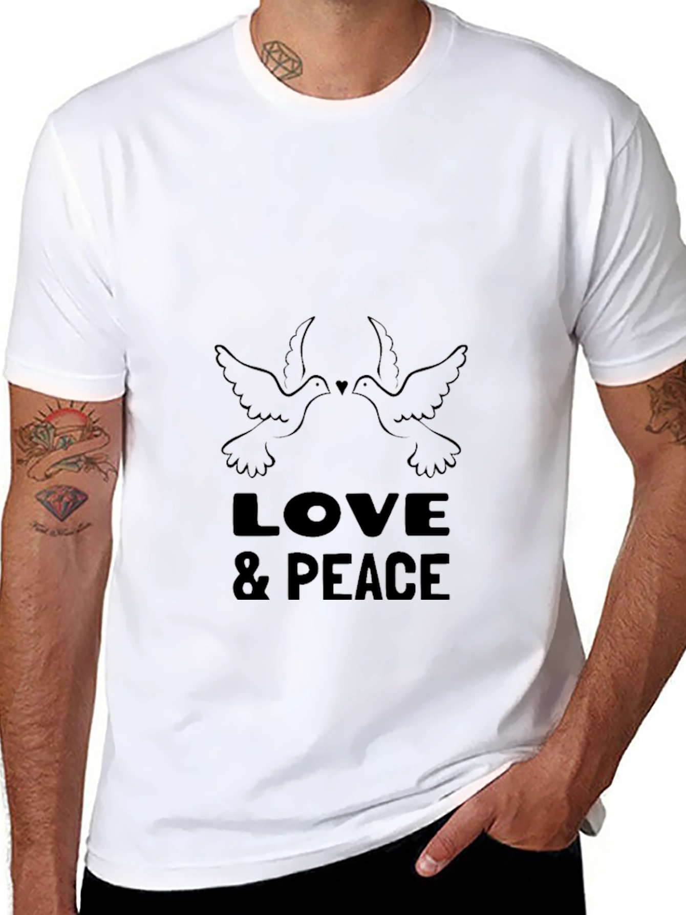 Love & Peace Dove Graphic Black T-Shirt