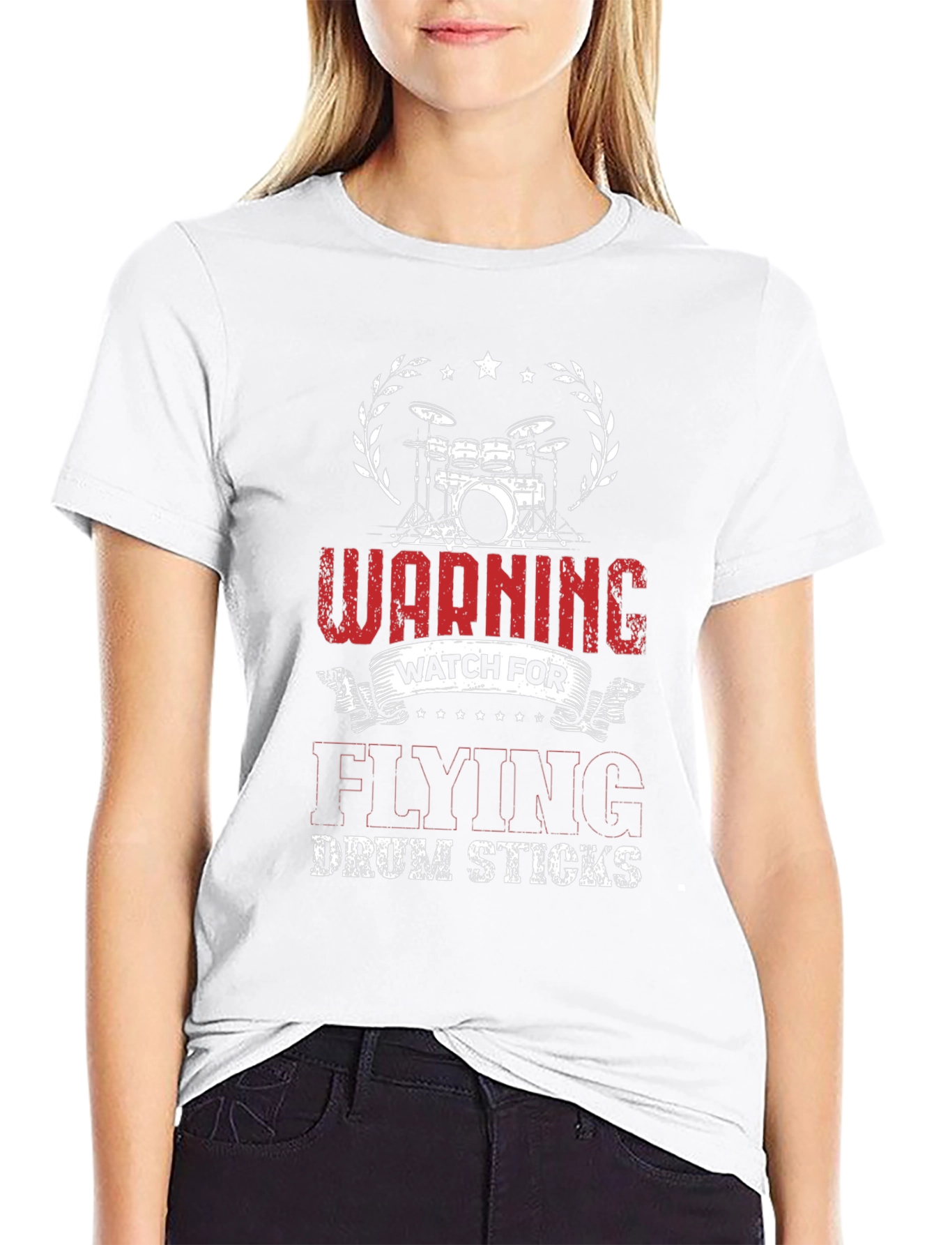 Warning Flying Drum Sticks Black T-Shirt
