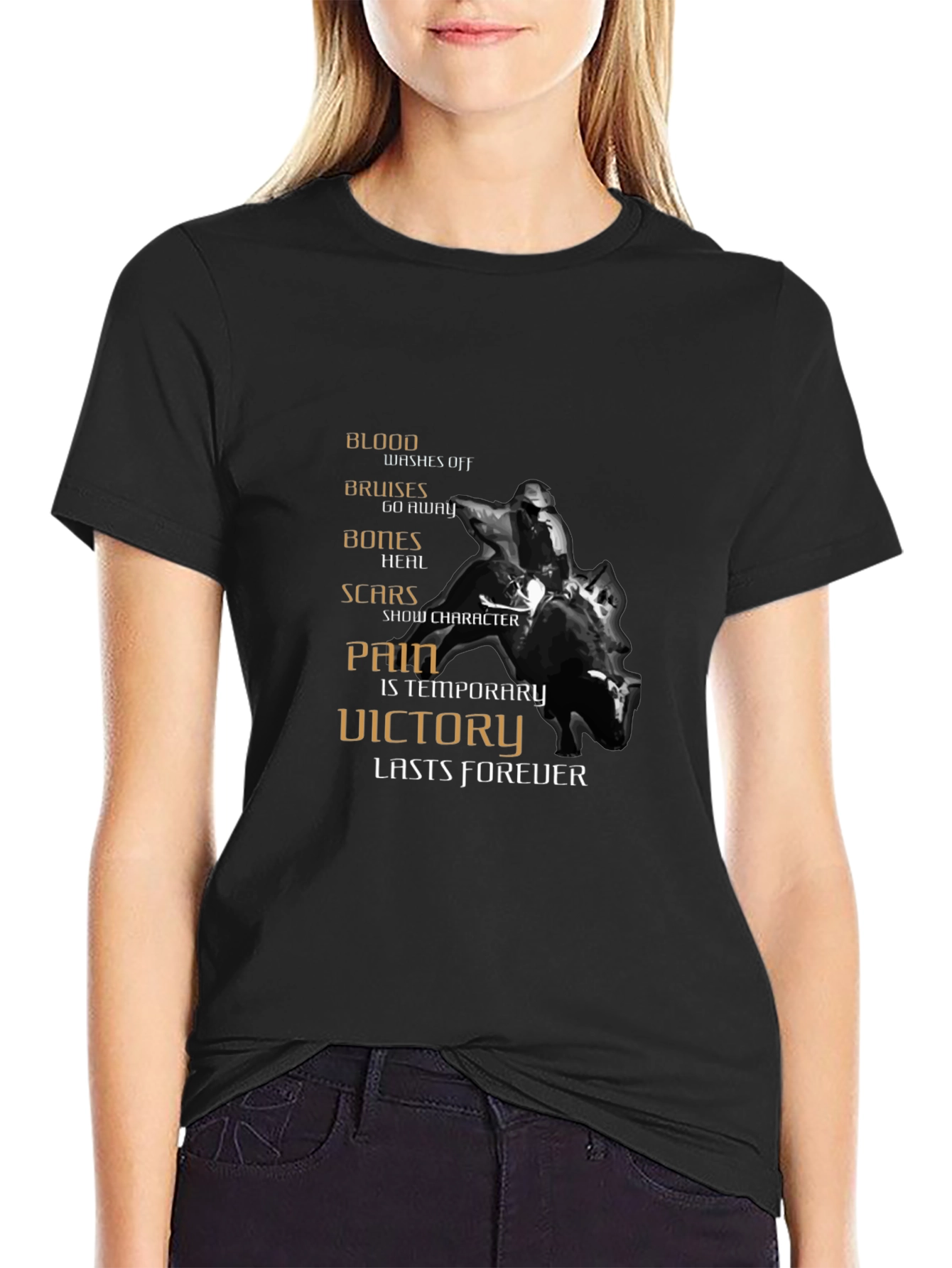 Motivational Rider Graphic T-Shirt - Pain is Temporary