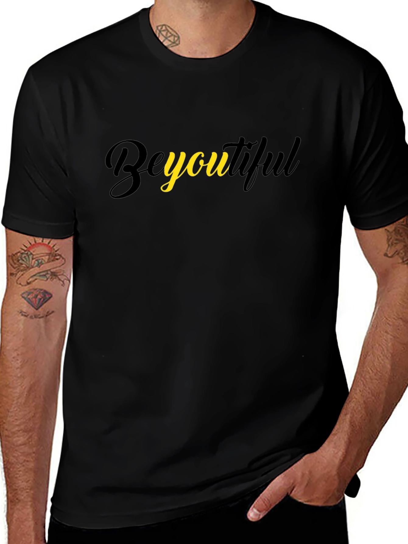 BeYOUtiful Black Cotton Graphic Tee