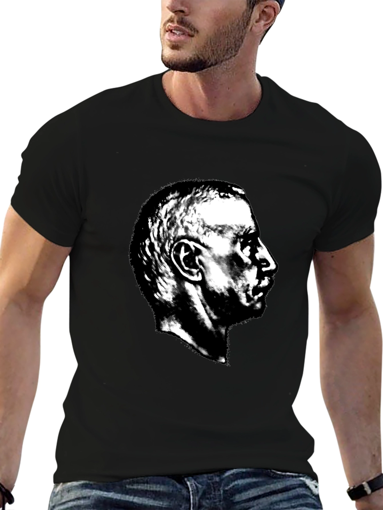 Black T-Shirt with Portrait Graphic