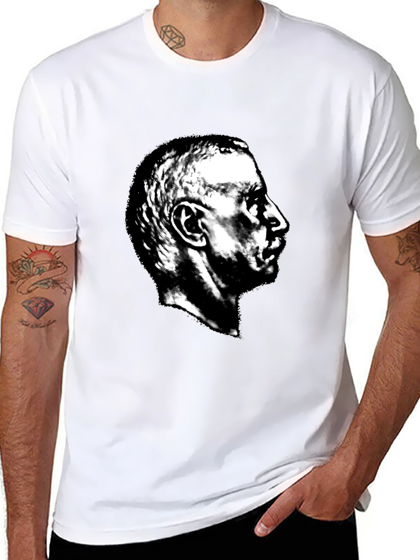 Black T-Shirt with Portrait Graphic