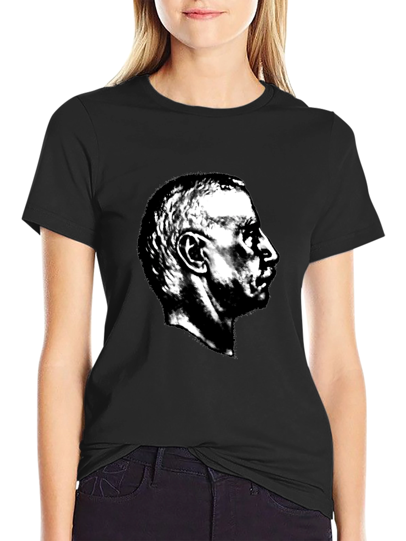Black T-Shirt with Portrait Graphic