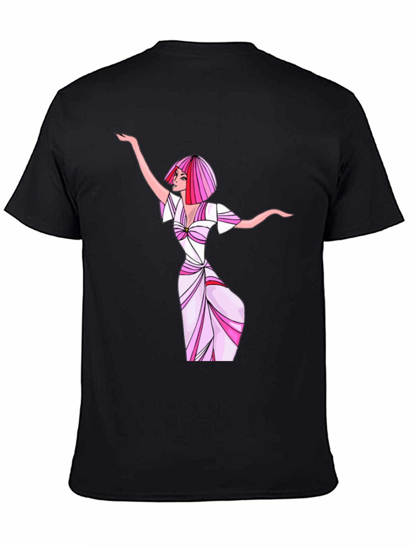 Woman in Dress T-Shirt - Pink & White Design
